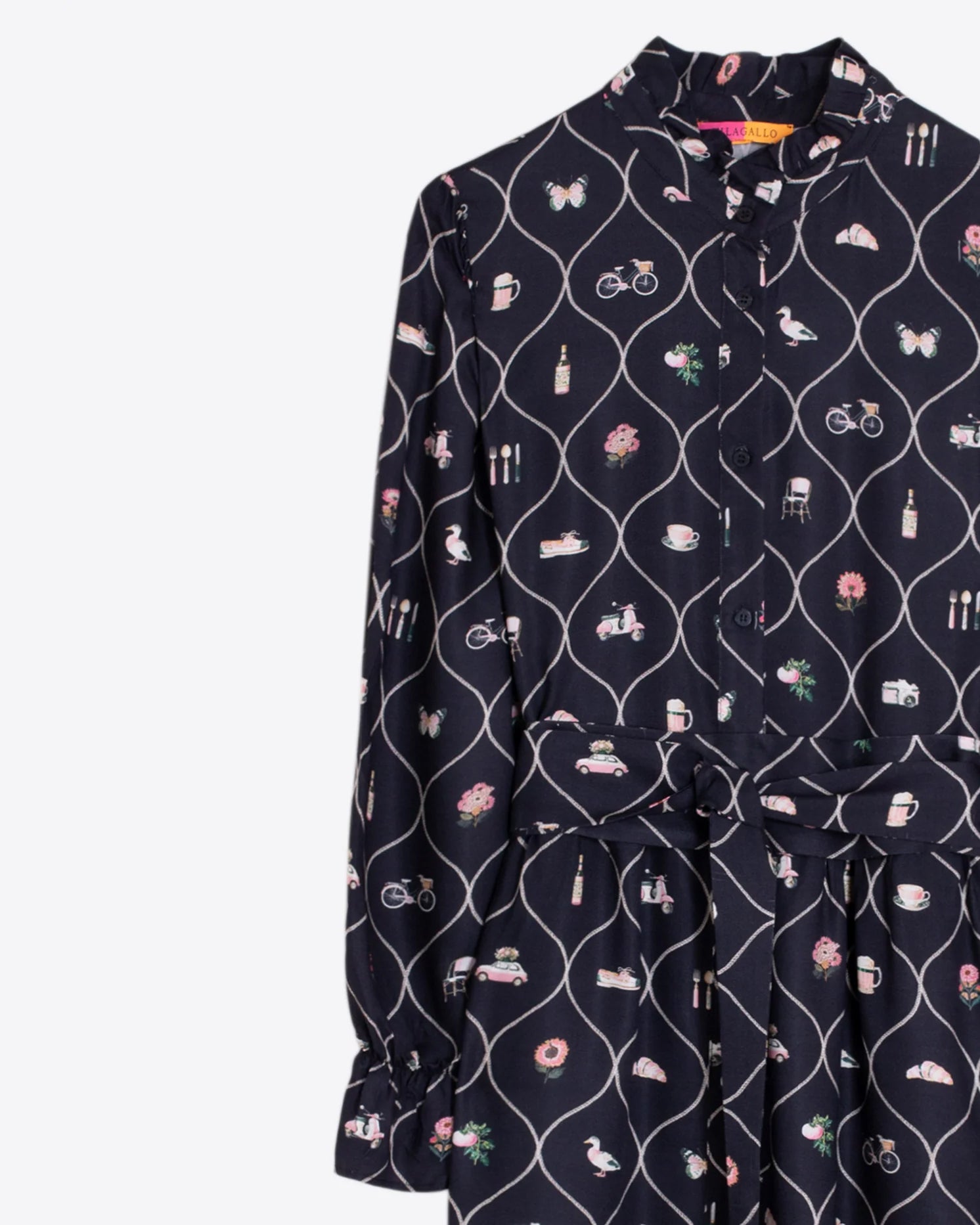 Printed Shirt Dress - Black