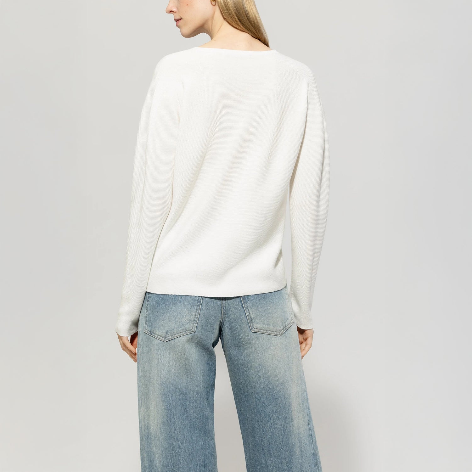 Purl Knit V-Neck Top - Off White
