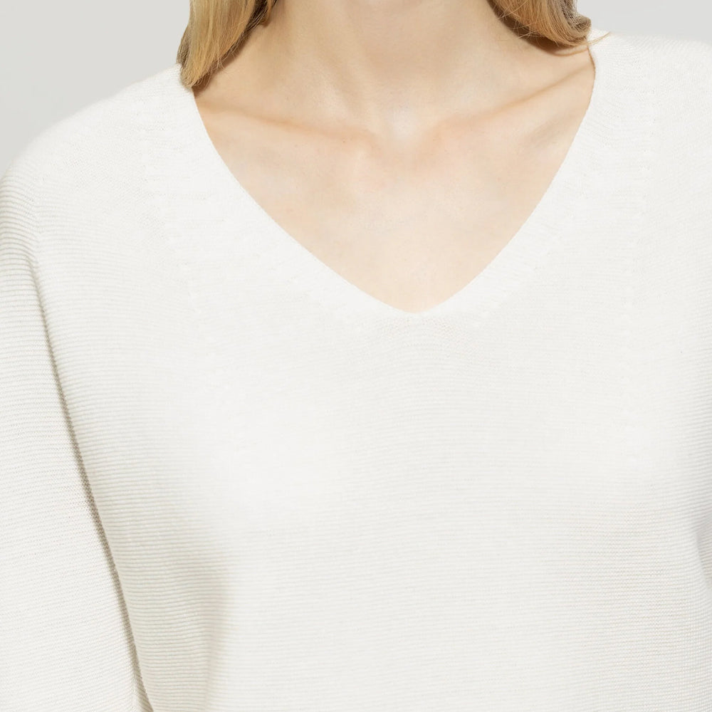 Purl Knit V-Neck Top - Off White