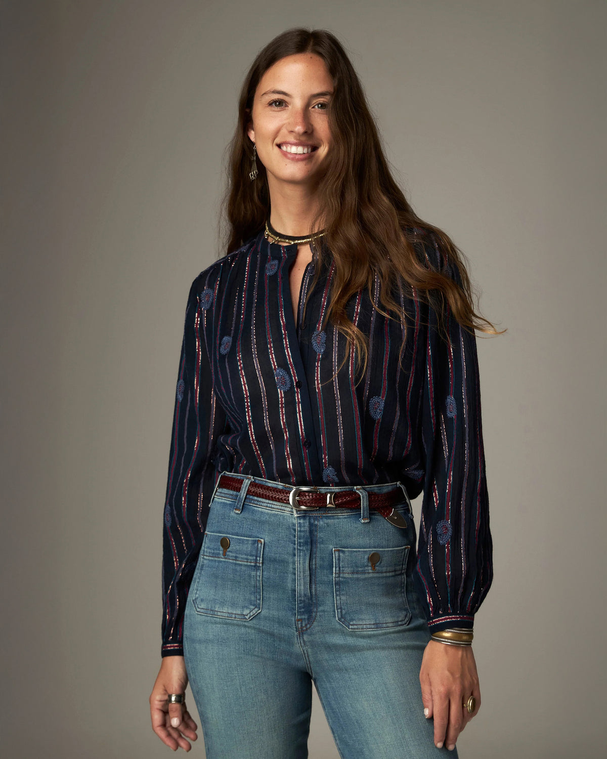 Raga Mina Stripe Shirt - Navy Berry