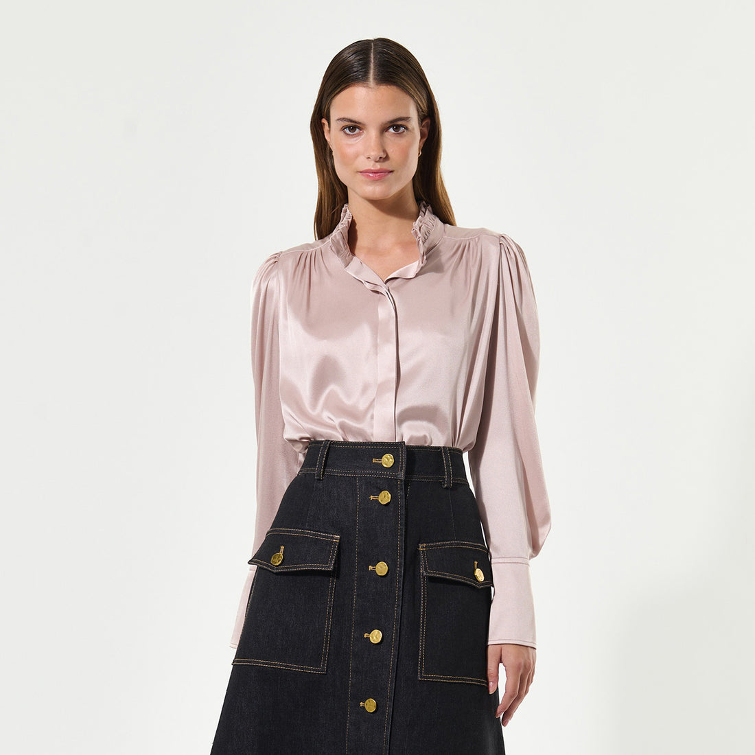 Roberta Shirt With Ruffle - Rosewater