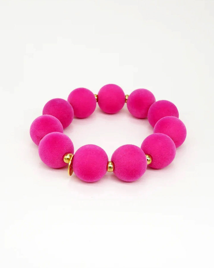 Round Velvet Hair Tie Bracelet - Fuschia