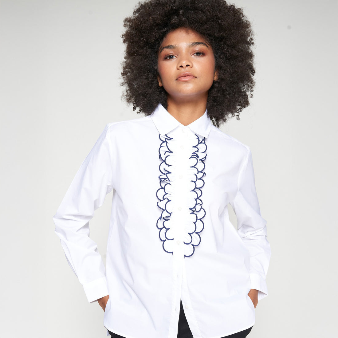 Ruffle Front Shirt - White