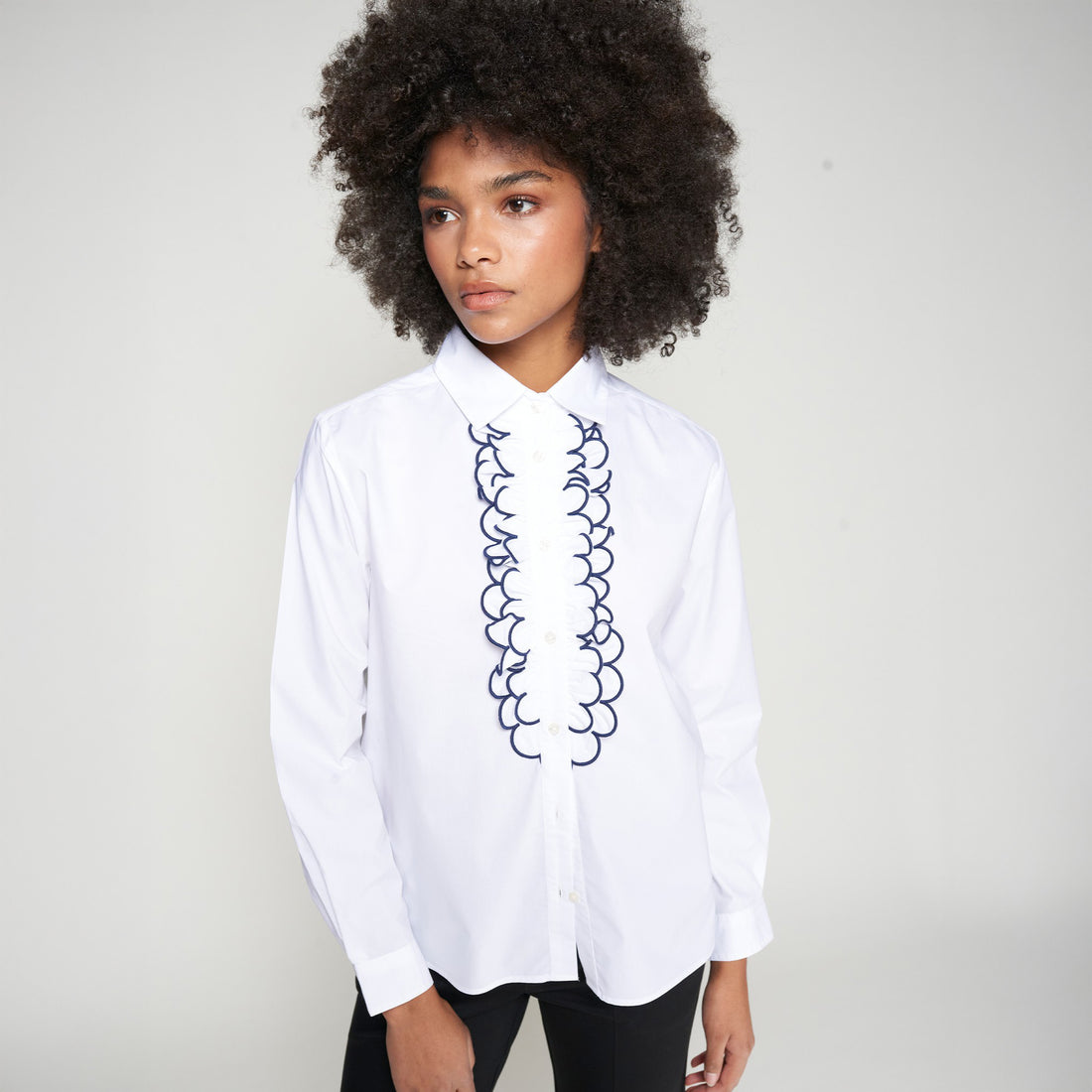 Ruffle Front Shirt - White