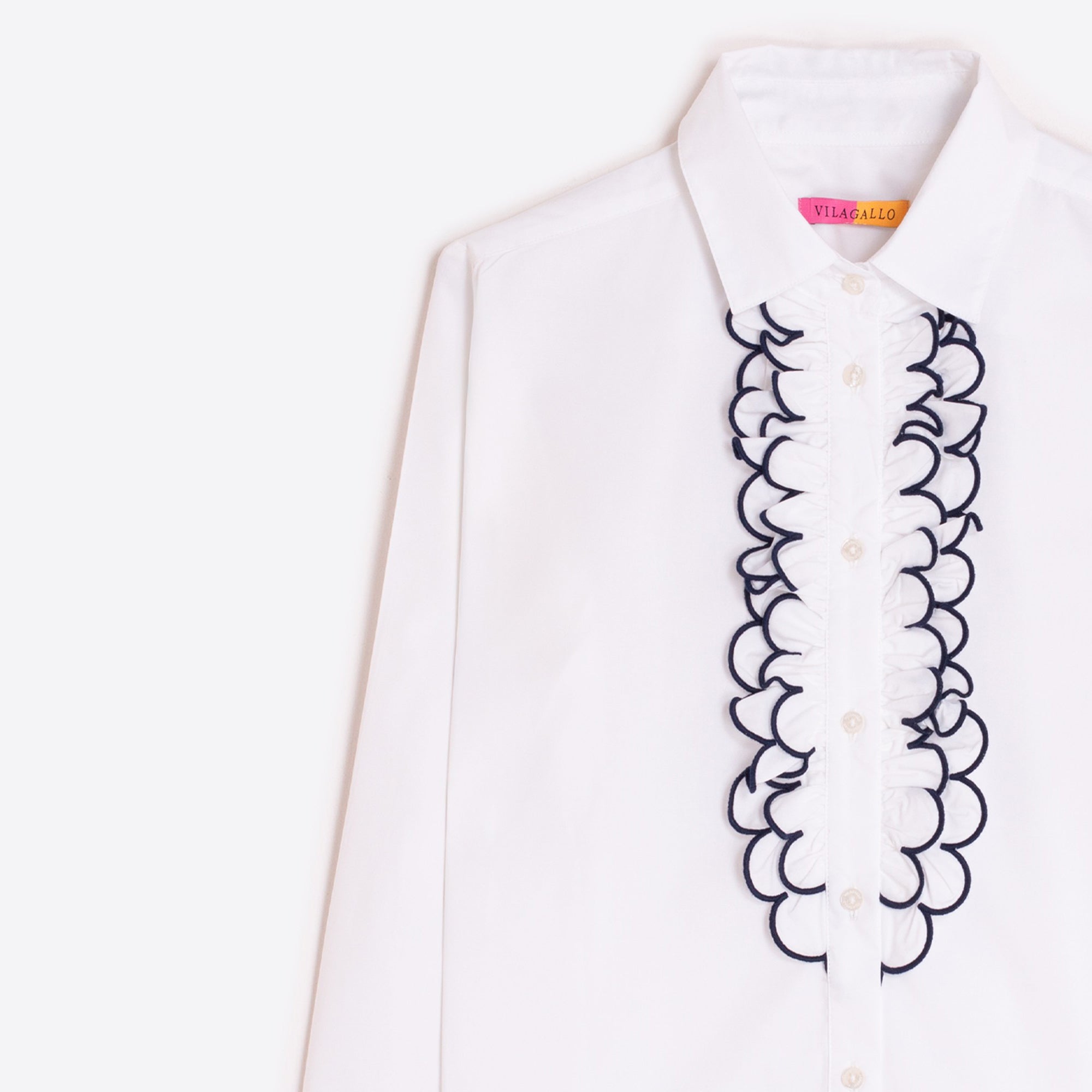 Ruffle Front Shirt - White