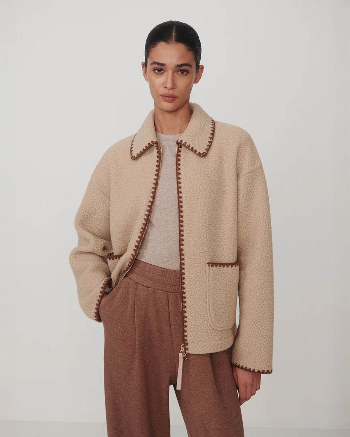 Ruiko Zip Through Fleece - Light Taupe