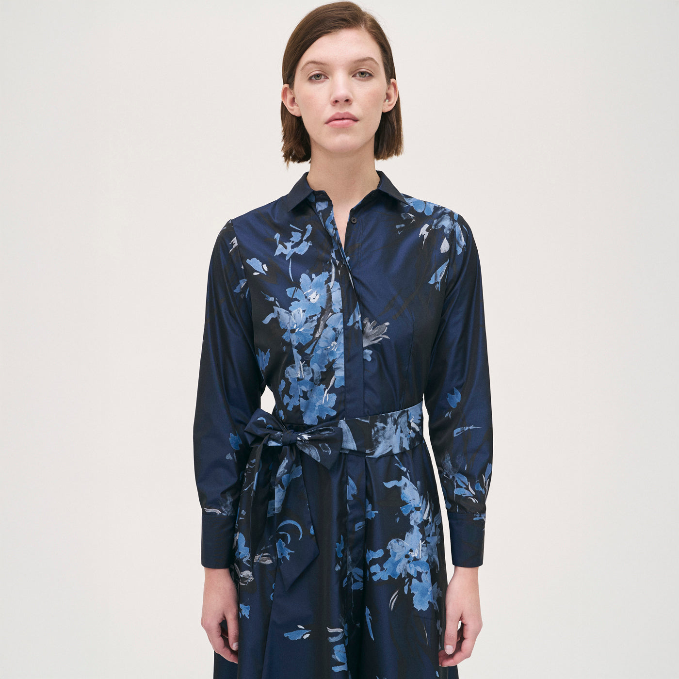 Flock Print Shirt Dress - Navy