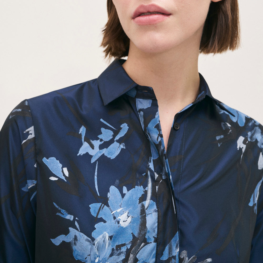 Flock Print Shirt Dress - Navy