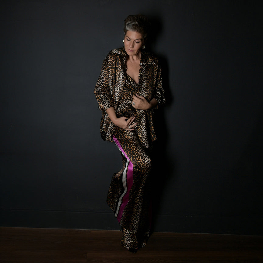 Silk Stripe Trousers | Mexico City - Leopard