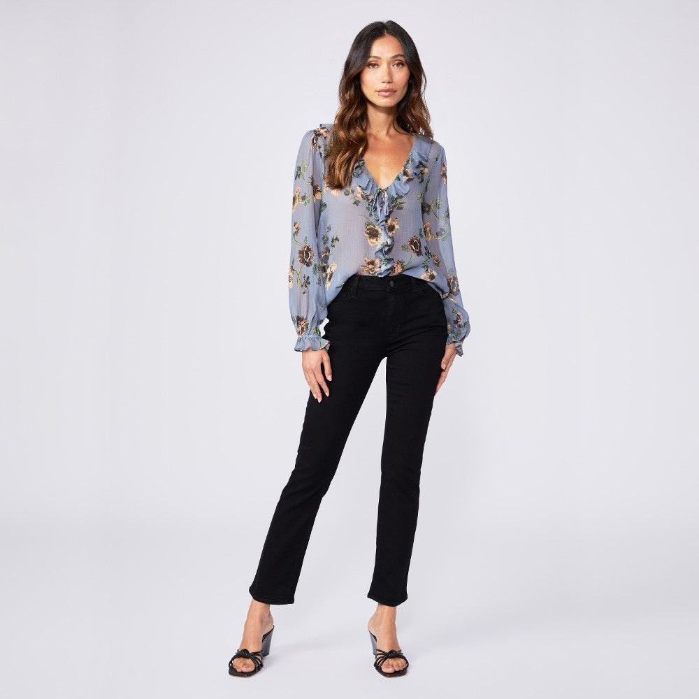 PAIGE Women's Cindy Vintage High Rise Straight Ankle Jeans - Raw Hem, Marbled Wash - View #2