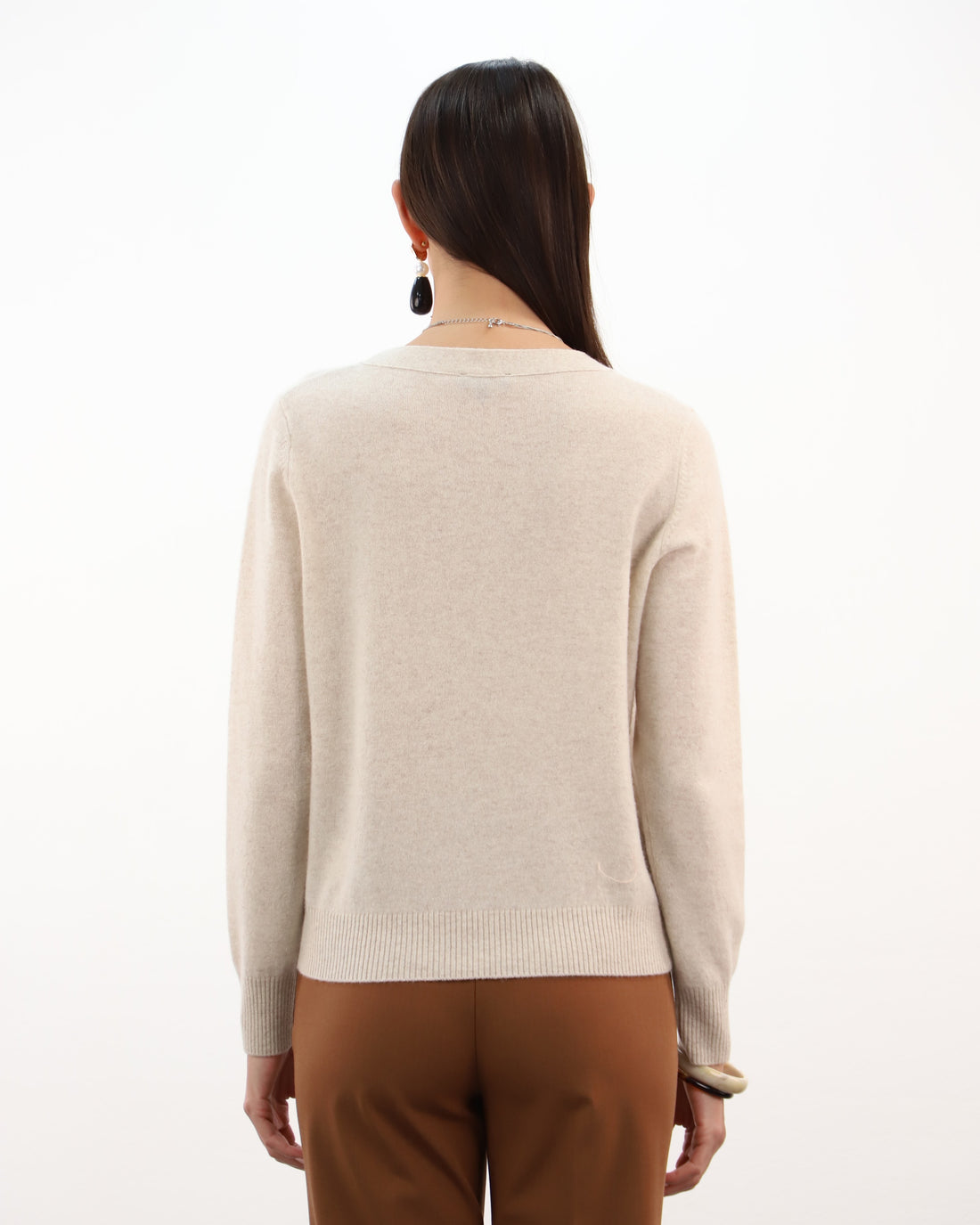 Diamante Neck Detail Jumper - Oat
