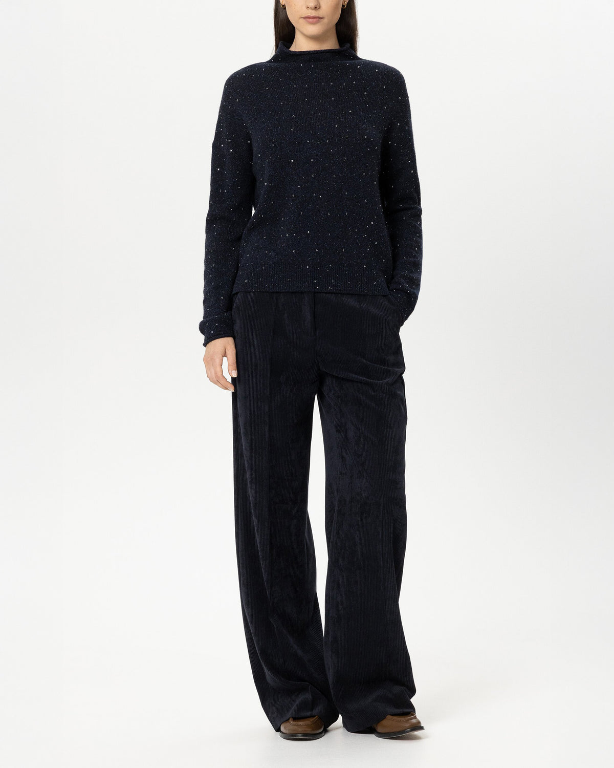 Wide Leg Cord Trousers - Winter Navy