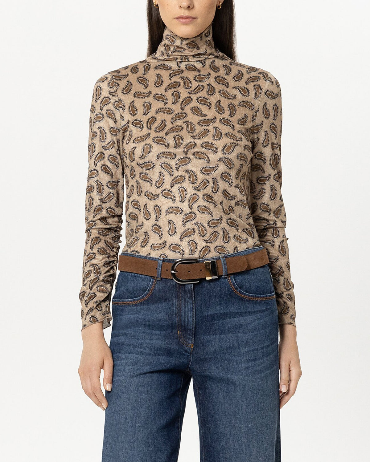 Turtleneck Printed Top - Soft Caramel