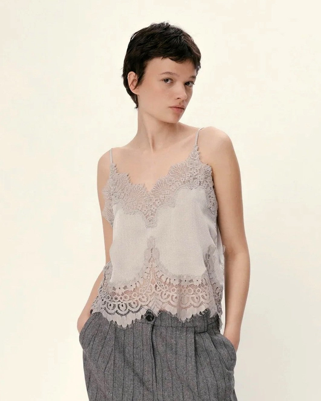 Underlayer Lace Top - Pearl Grey