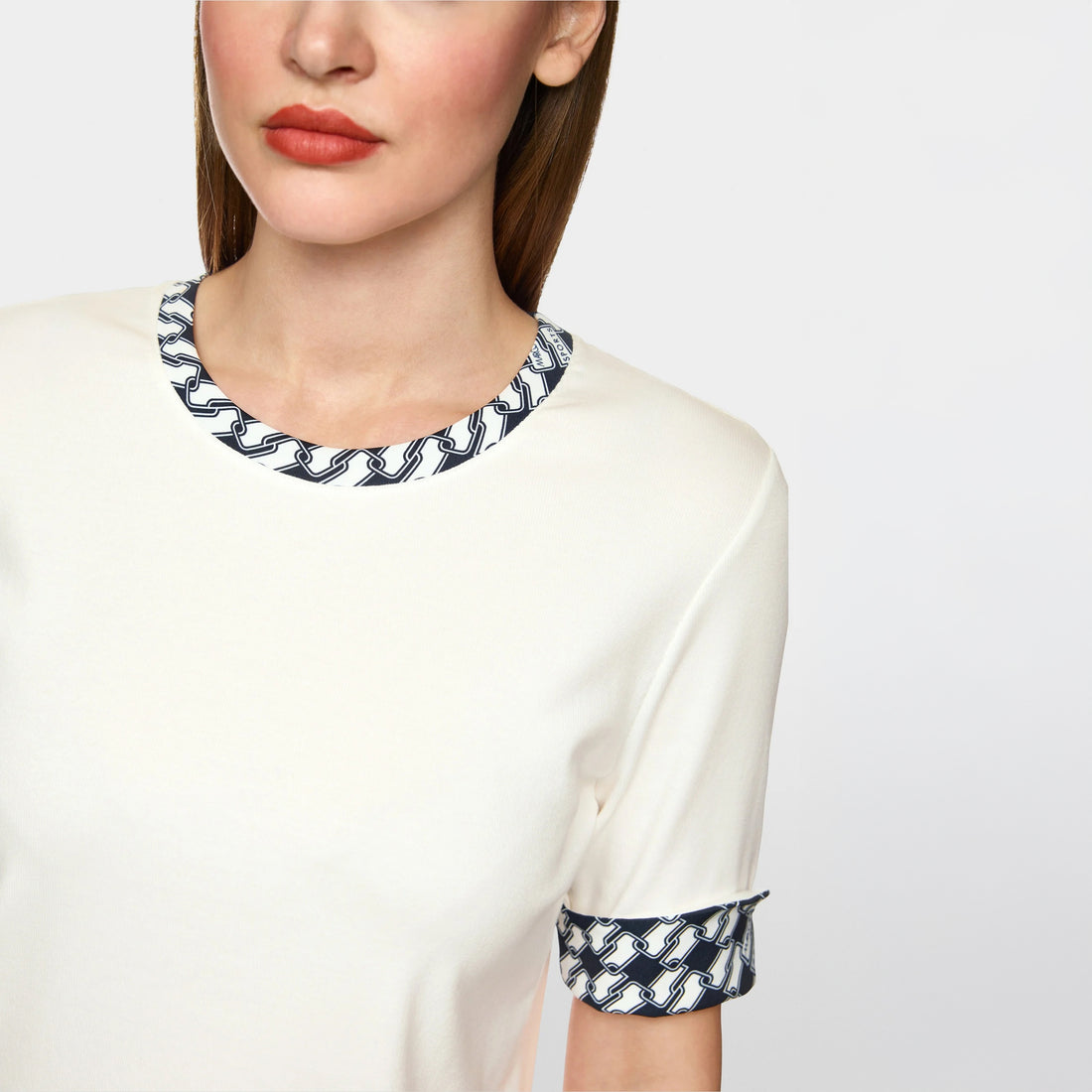 Short Sleeve Link Print Detail T-Shirt - Off White