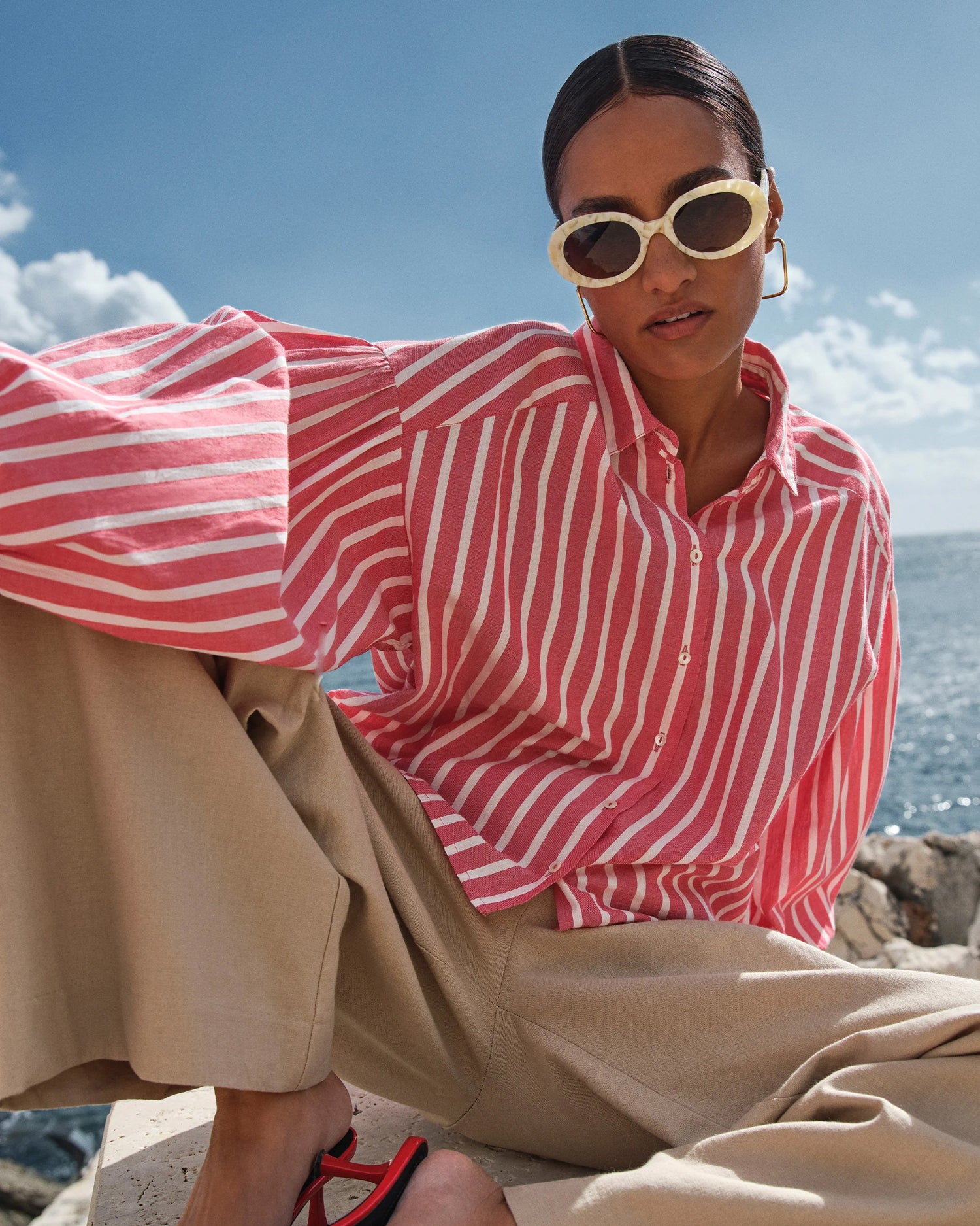 Sarah Short Sleeve Blouse - Red Stripe