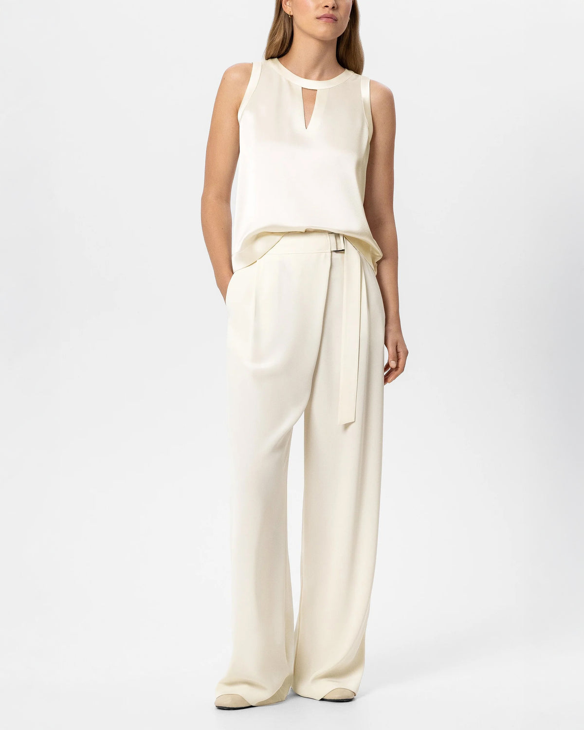 Satin Effect Blouse Top - Eggshell