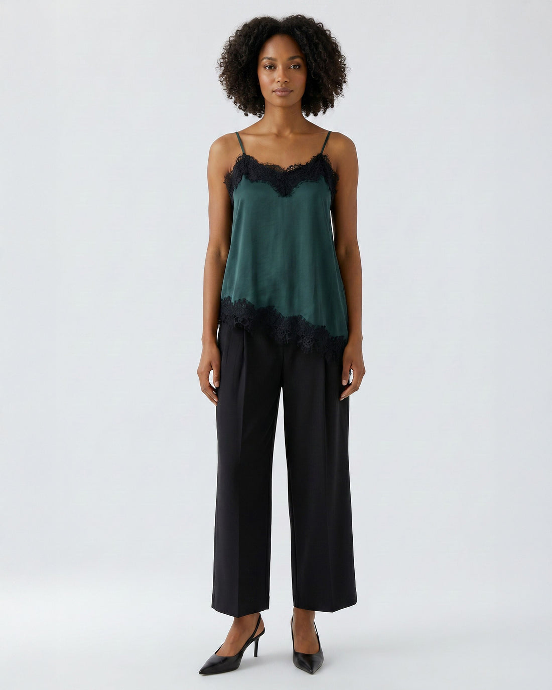 Satin Lace Cami - Scarab Green