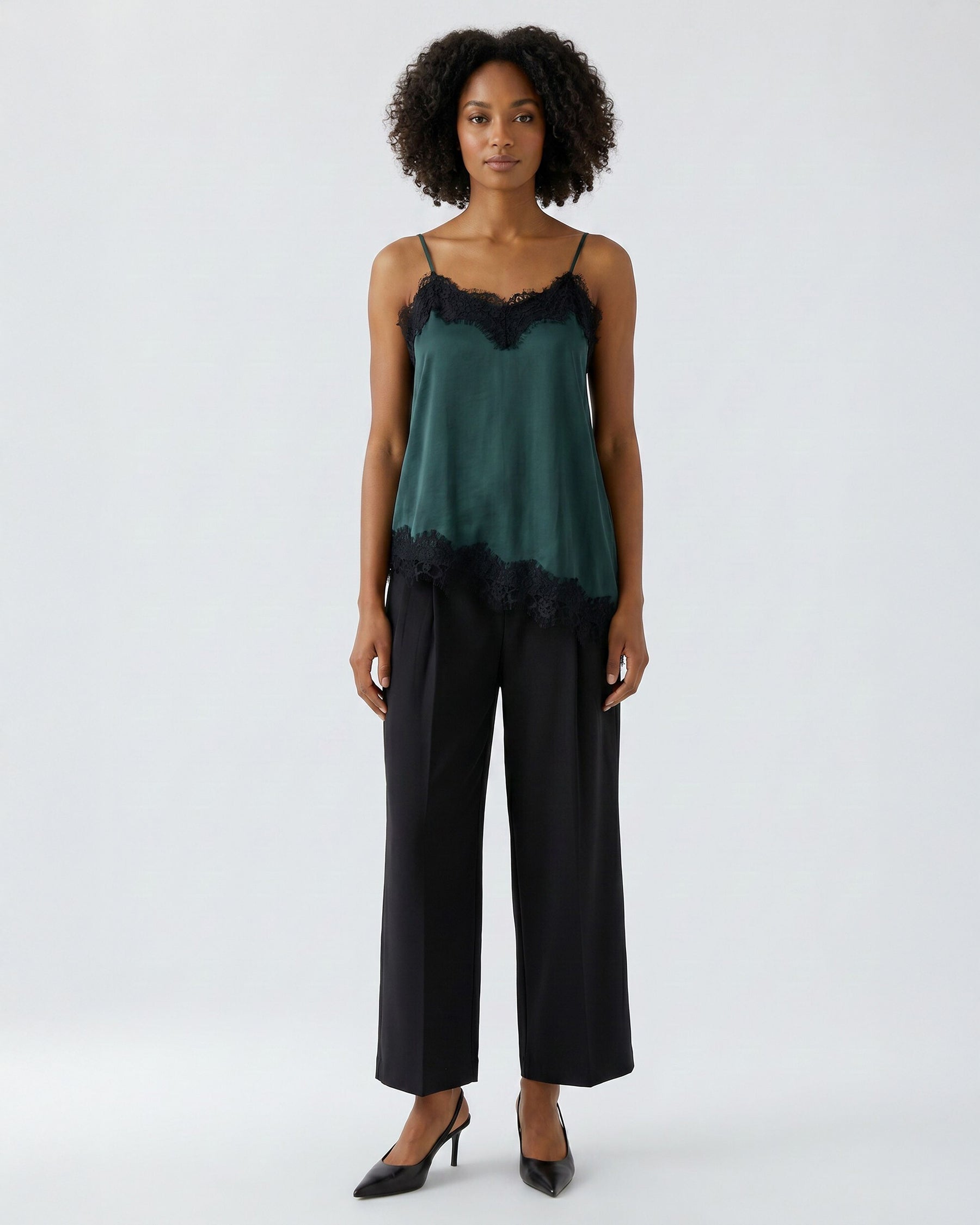 Satin Lace Cami - Scarab Green