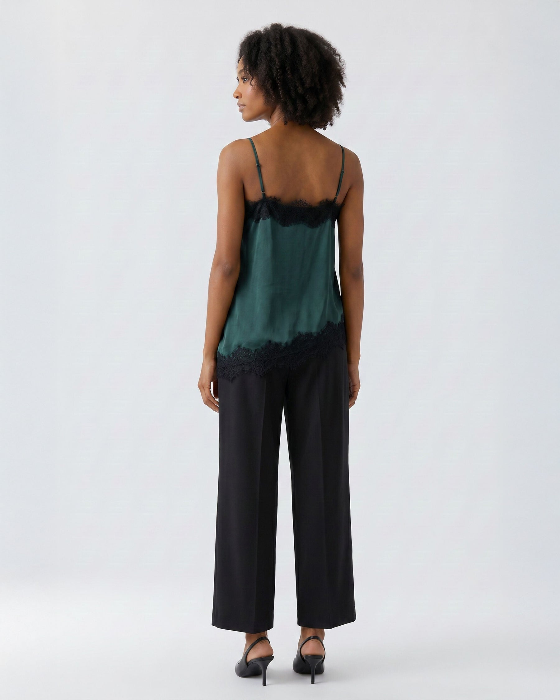 Satin Lace Cami - Scarab Green