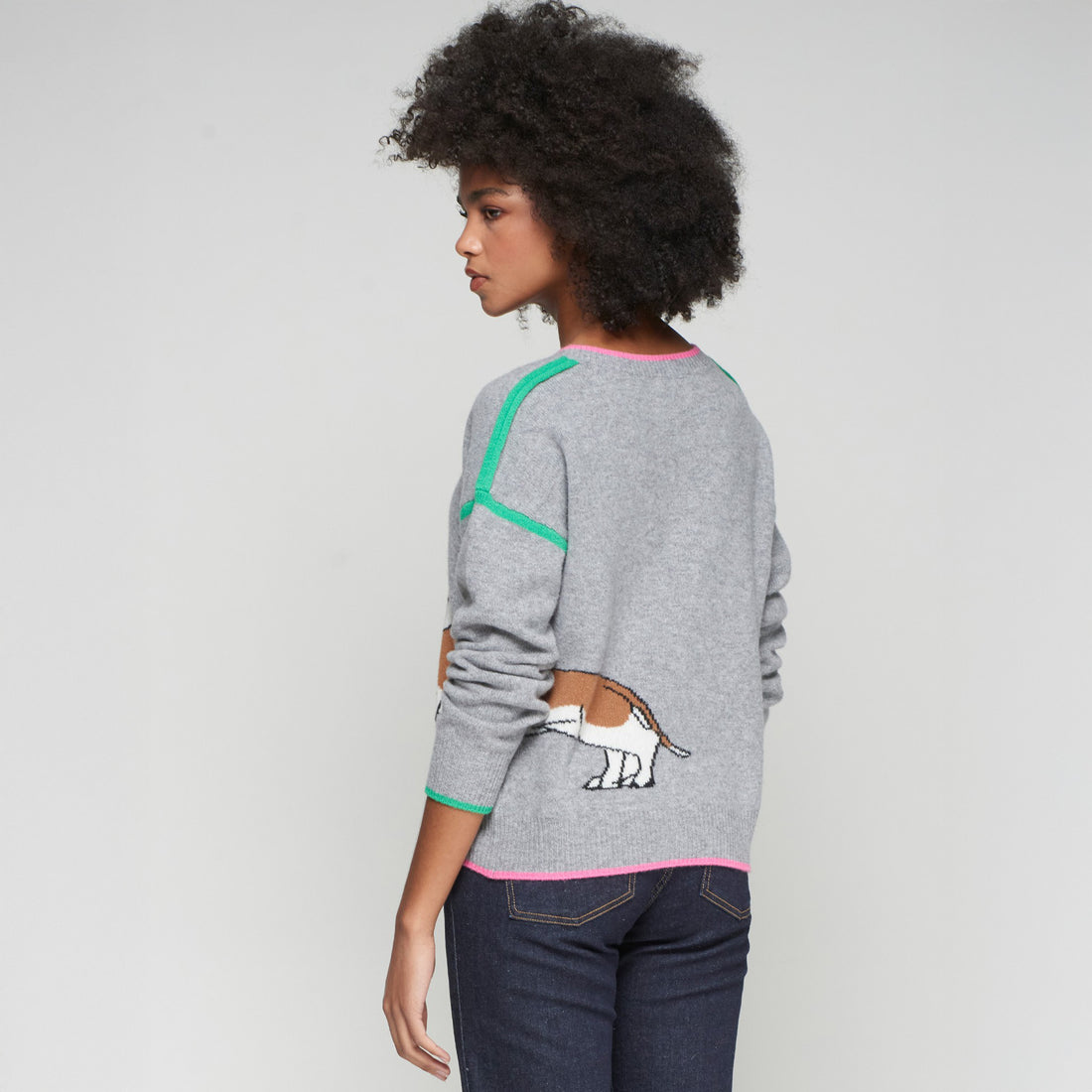 Sausage Dog V Neck Jumper - Grey