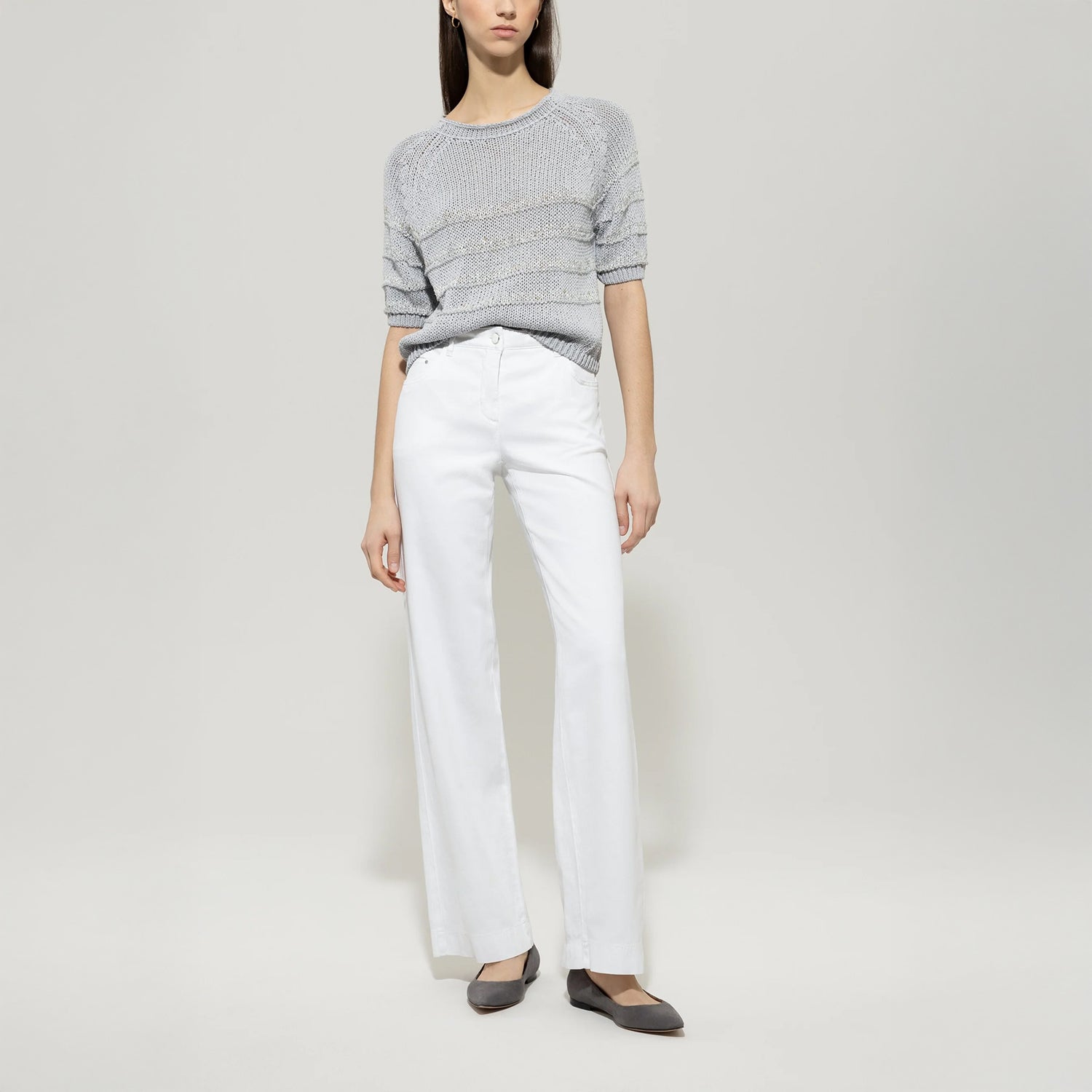 Short Sleeve Knit Sweater - Silver Grey