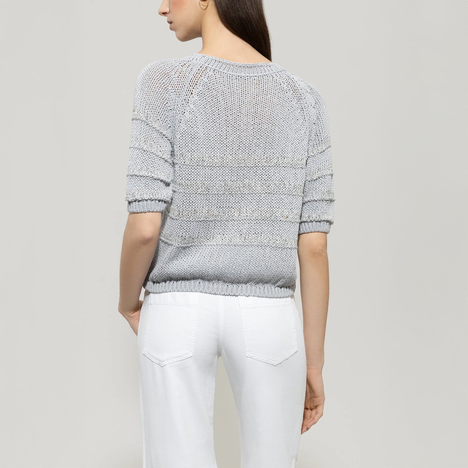 Short Sleeve Knit Sweater - Silver Grey