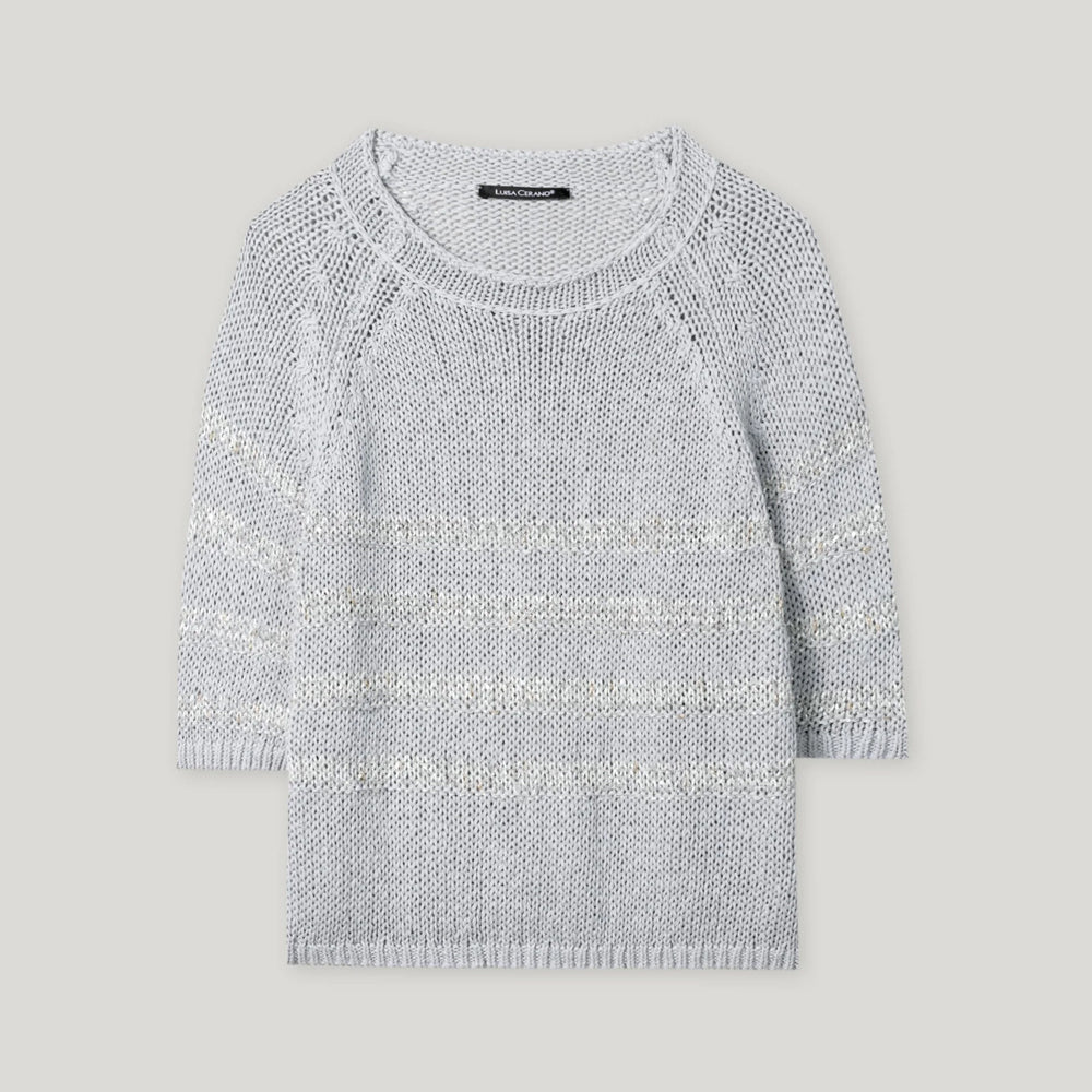 Short Sleeve Knit Sweater - Silver Grey