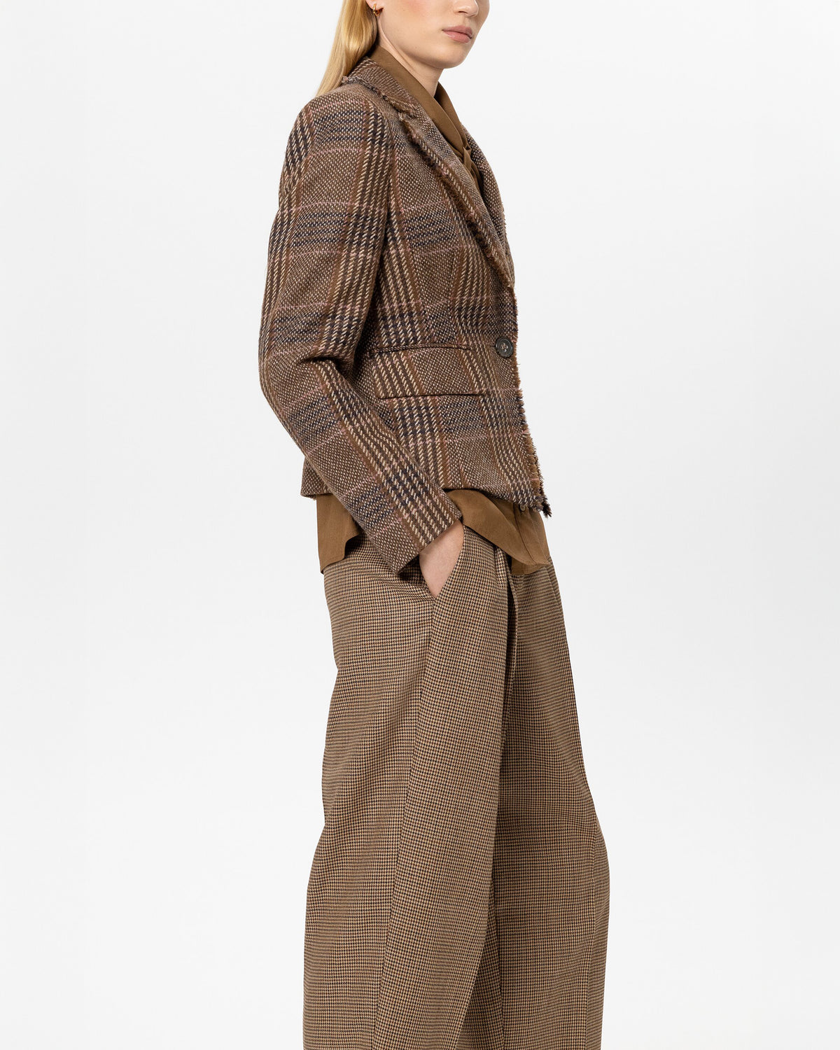 Single Button Tweed Blazer - Multi