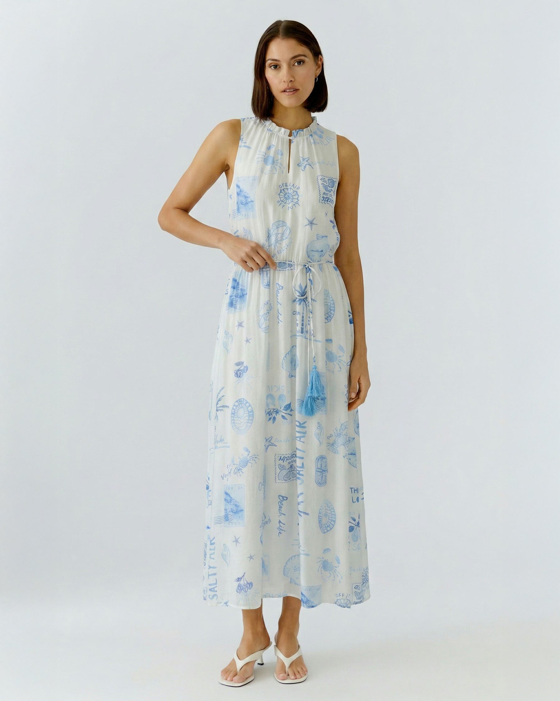 Sleeveless Printed Dress - Blue White