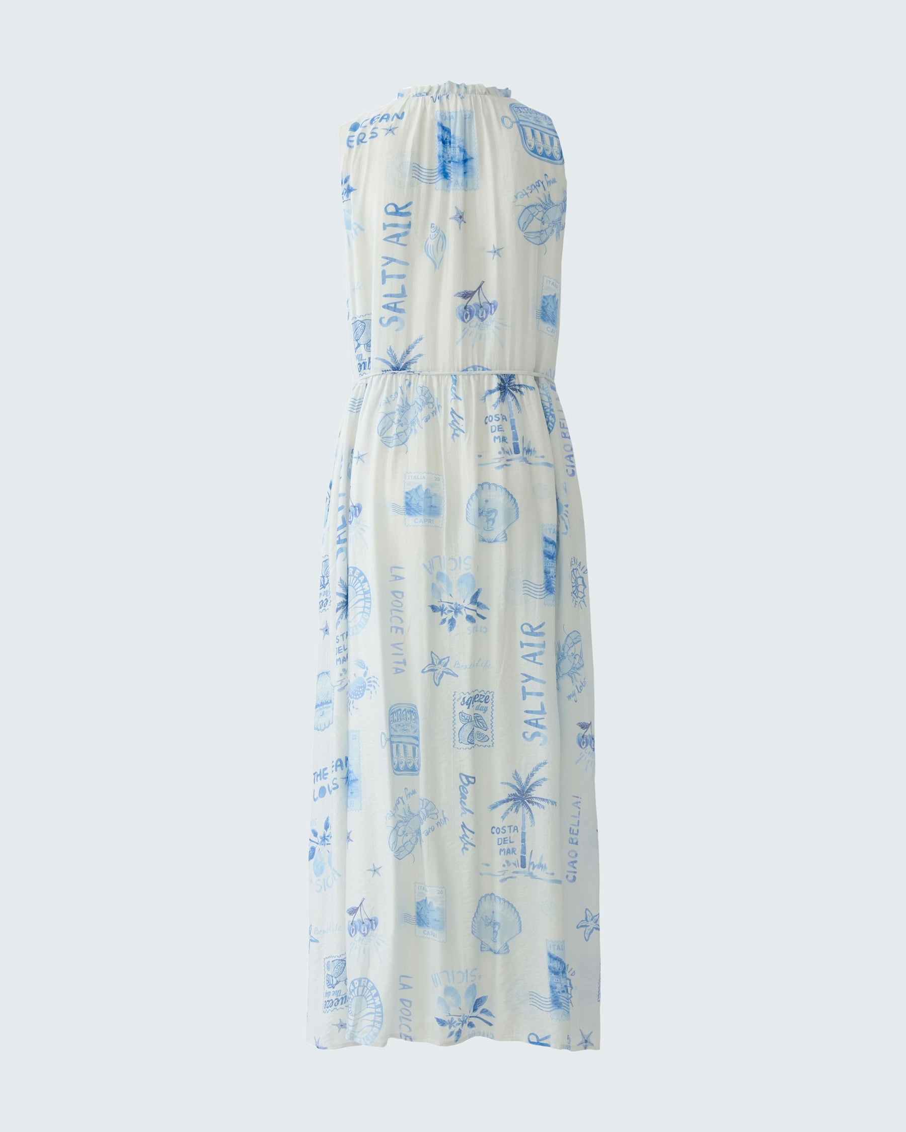 Sleeveless Printed Dress - Blue White
