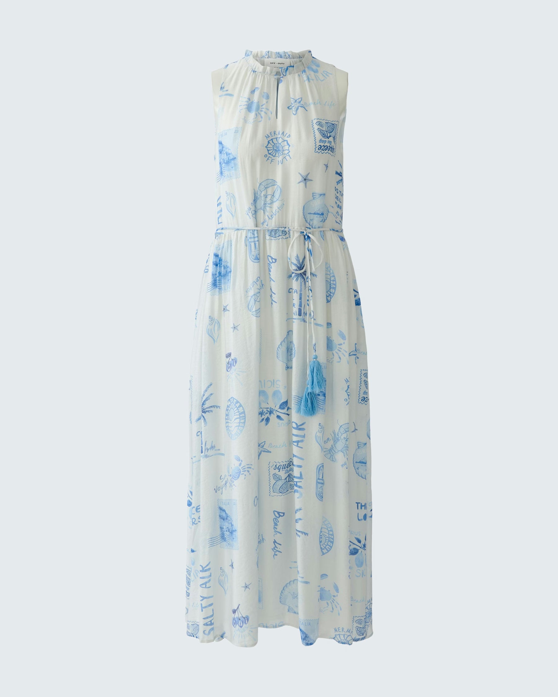 Sleeveless Printed Dress - Blue White