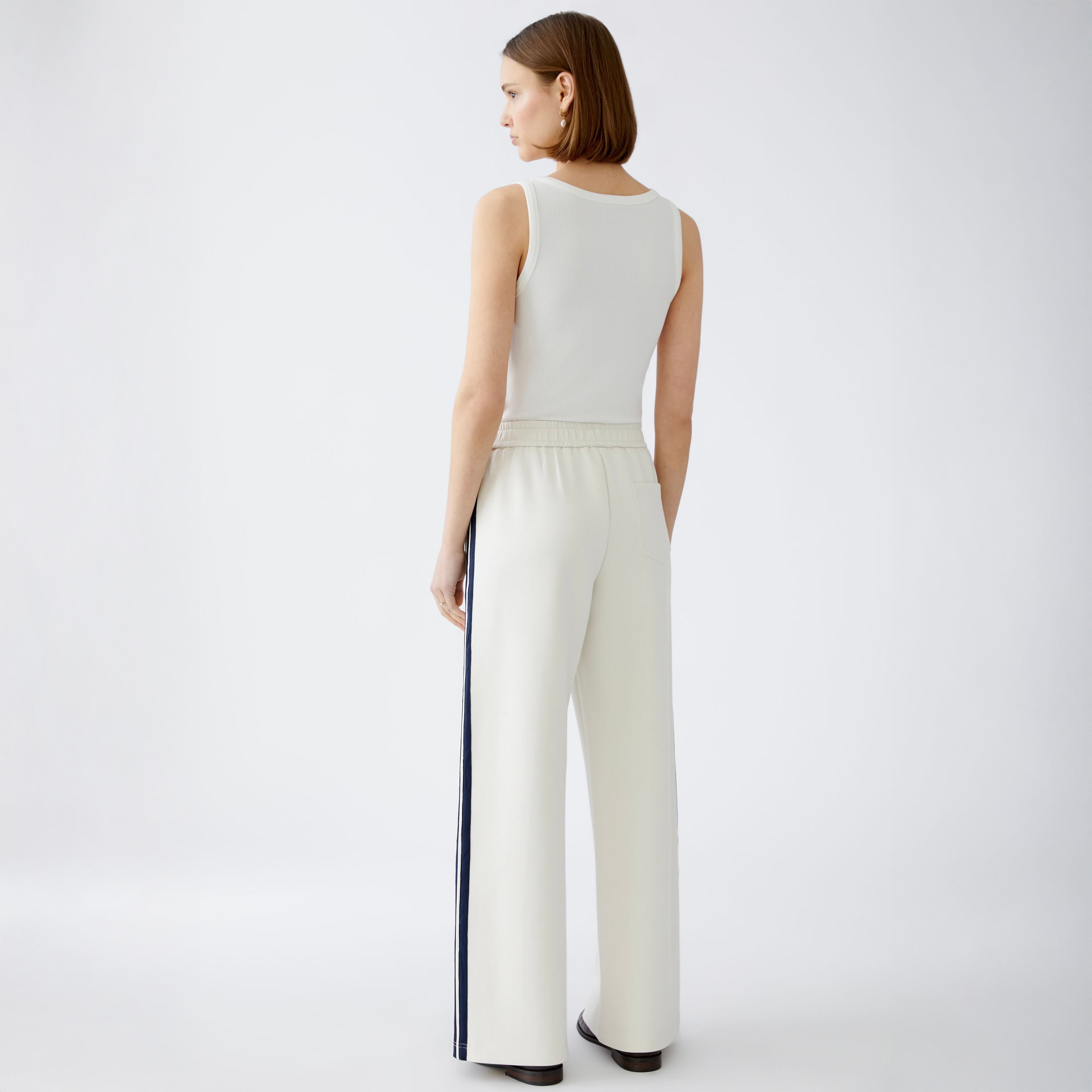 Slip On Side Stripe Trousers - Off White