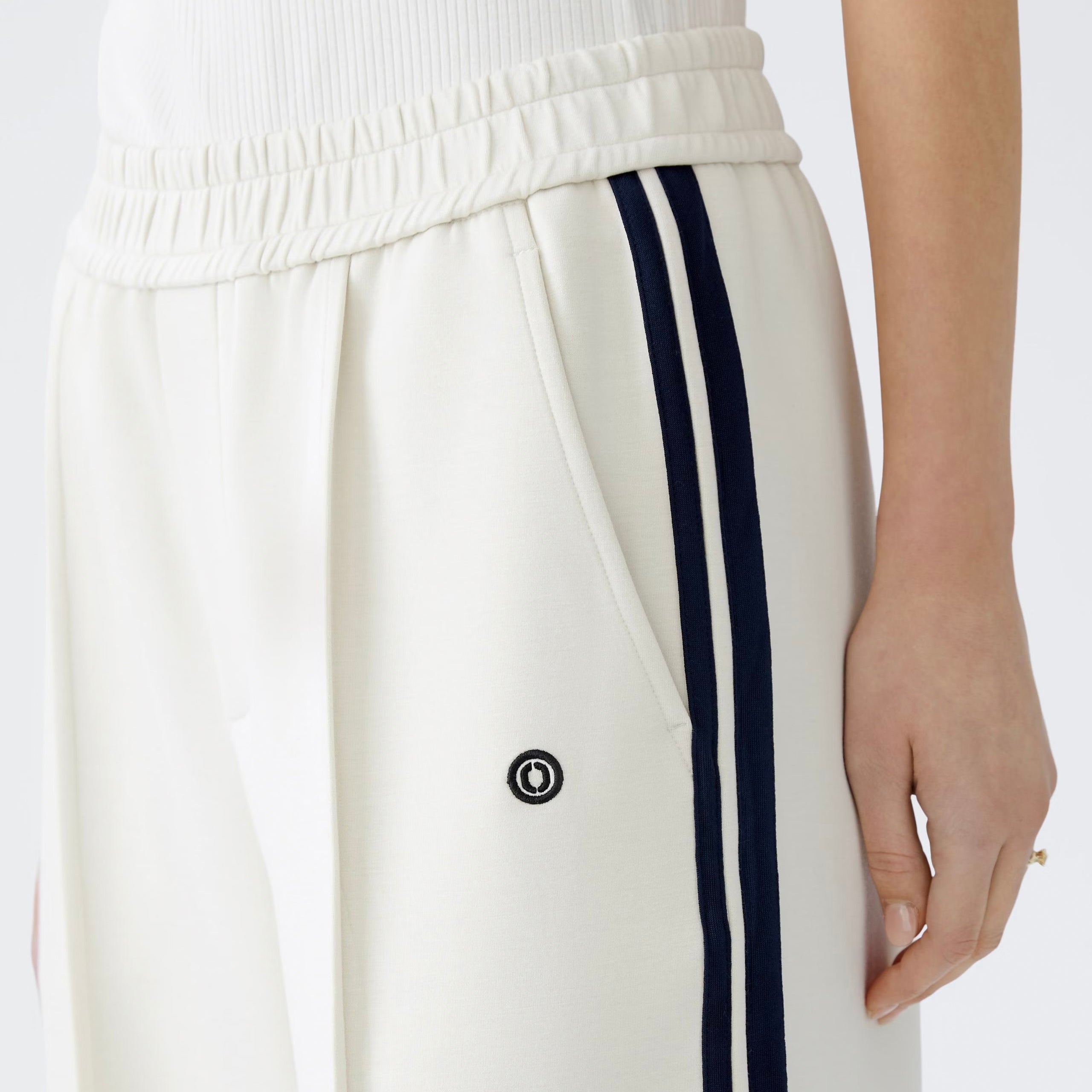 Slip On Side Stripe Trousers - Off White