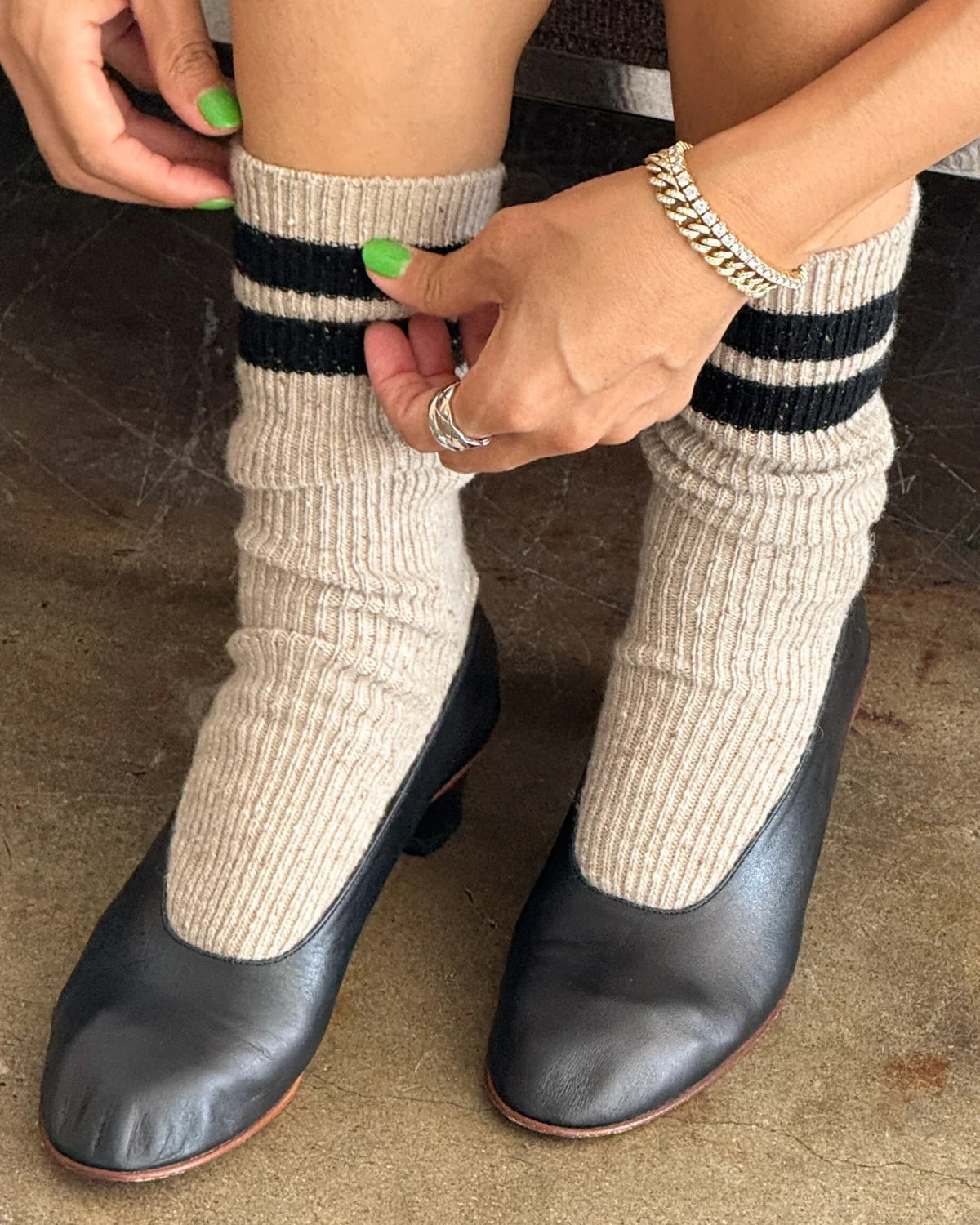 Snow Varsity Sock - Beige Black