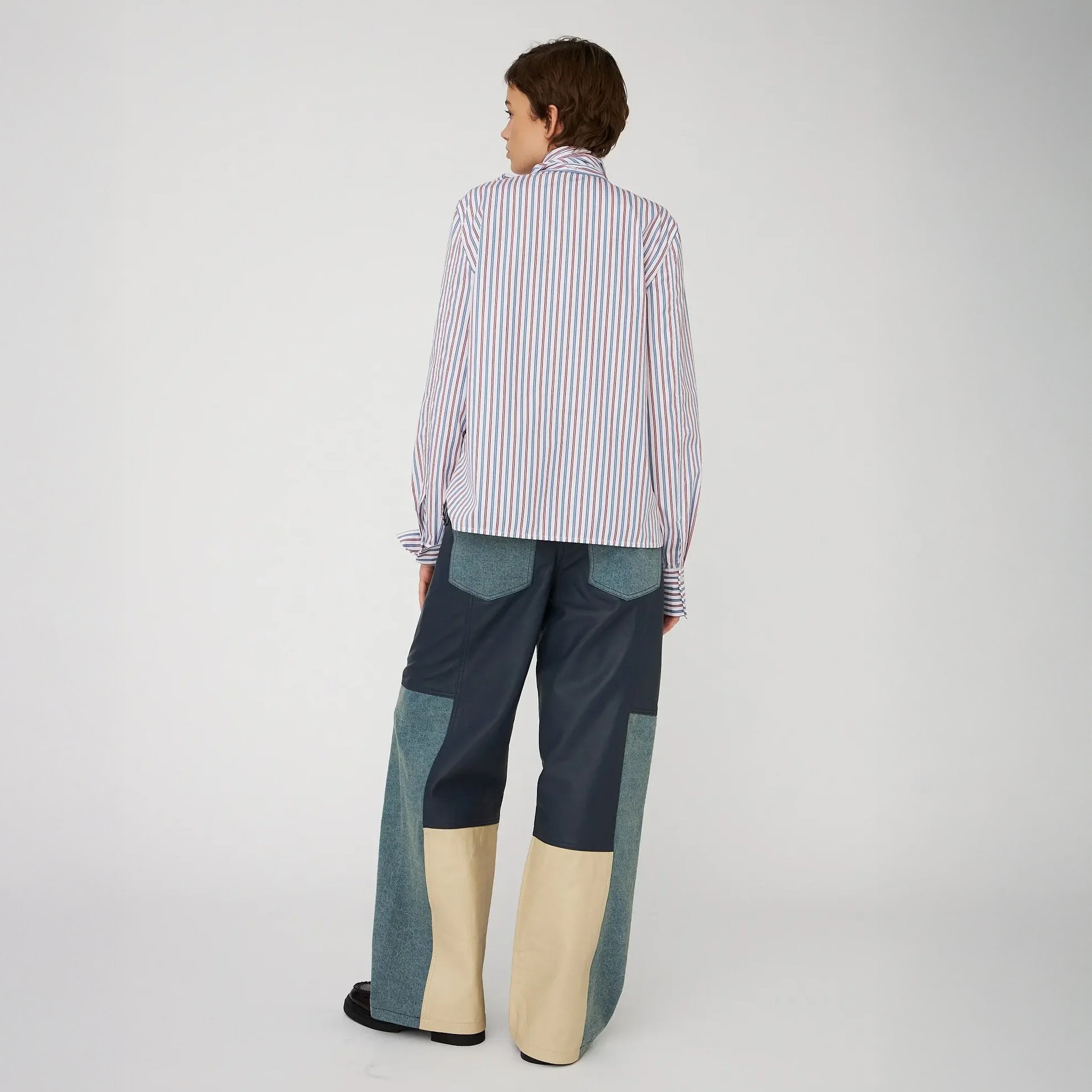 Striped Bow Shirt In Cotton - Red & Blue Stripes