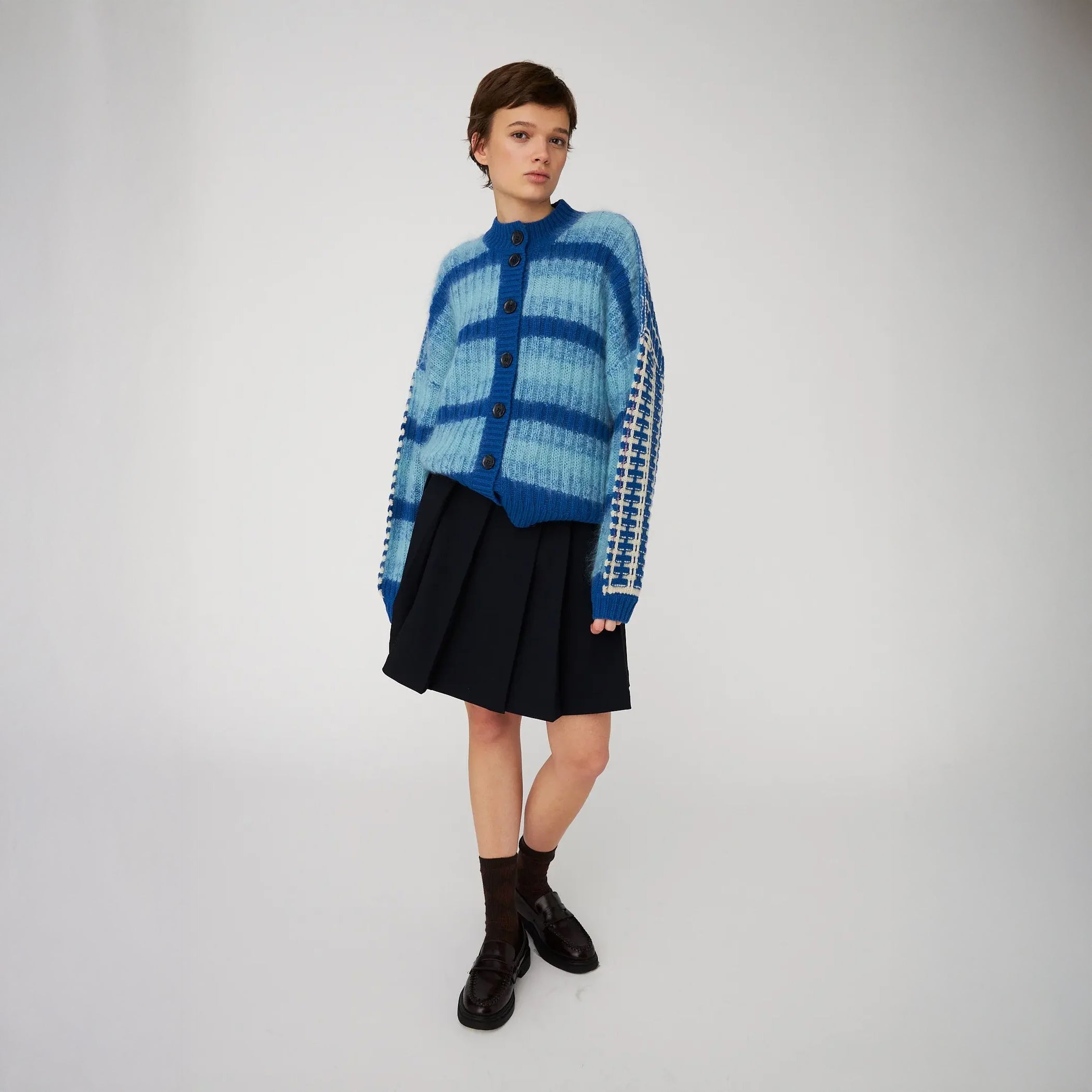 Striped Cardigan In Wool Mix - Blue Stripes