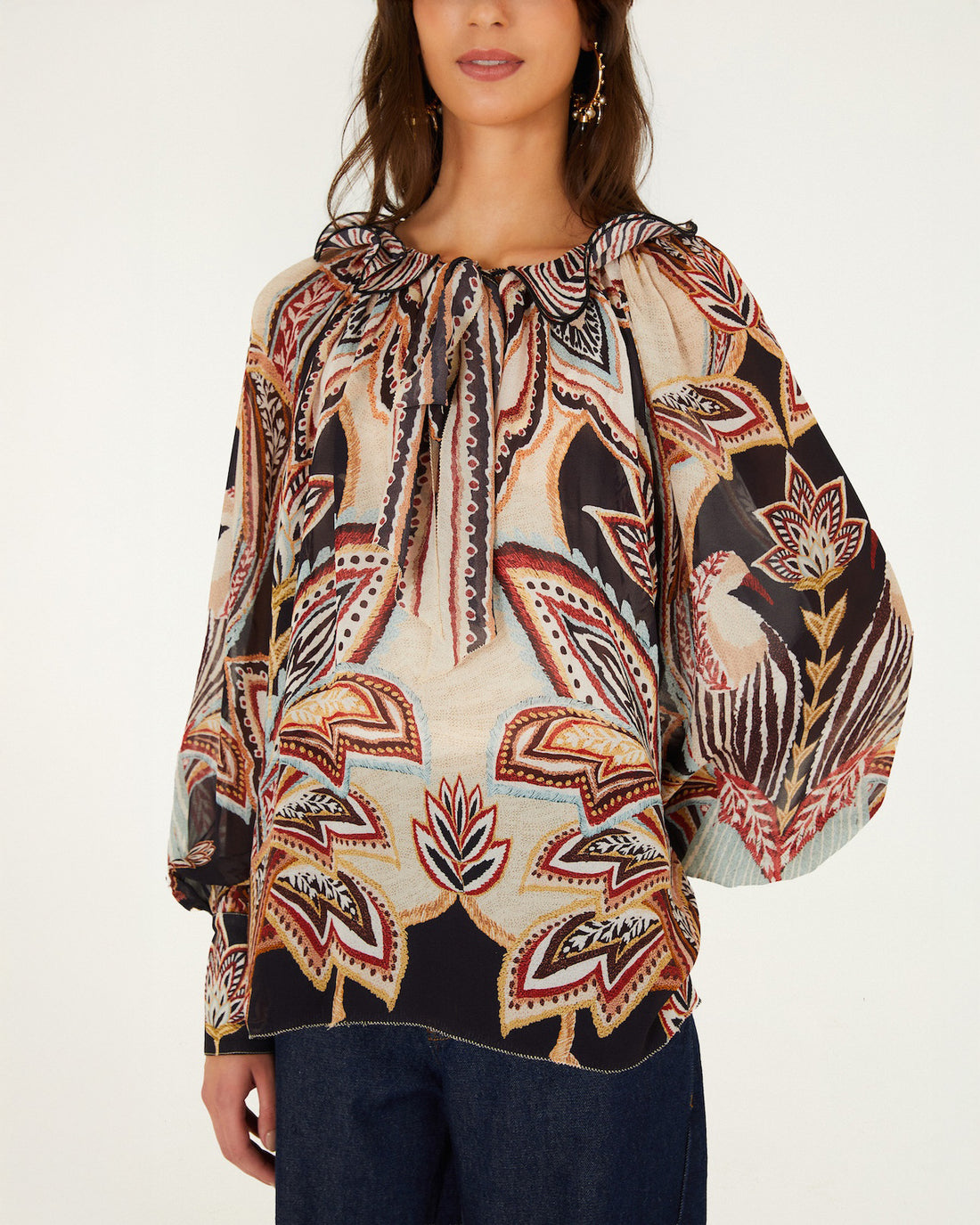 Tapestry Dream Long Sleeve Blouse - Beige
