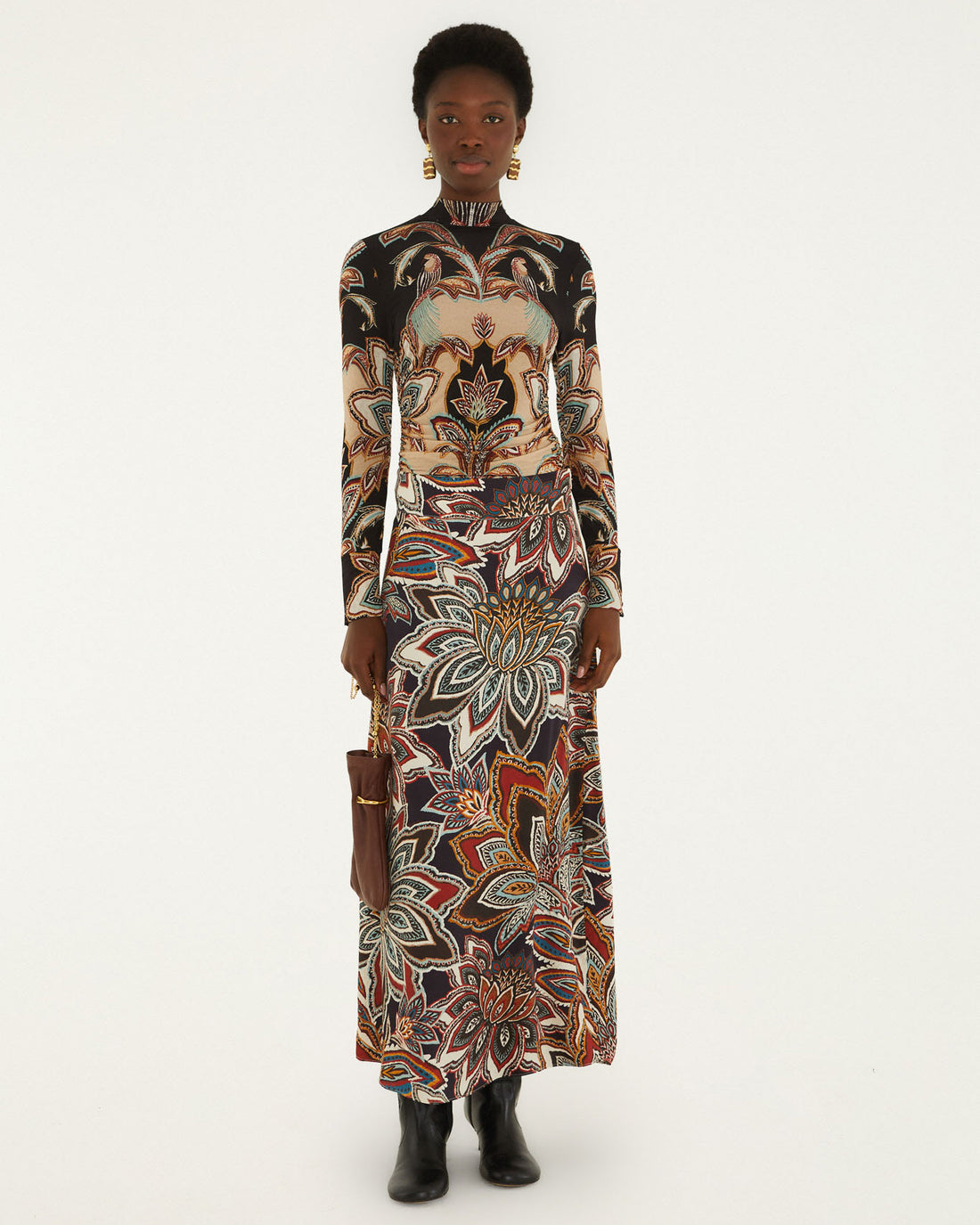 Tapestry Flowers Maxi Skirt - Beige