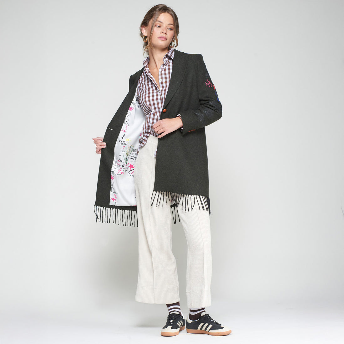 Tassel Emb Long Blazer - Loden Green