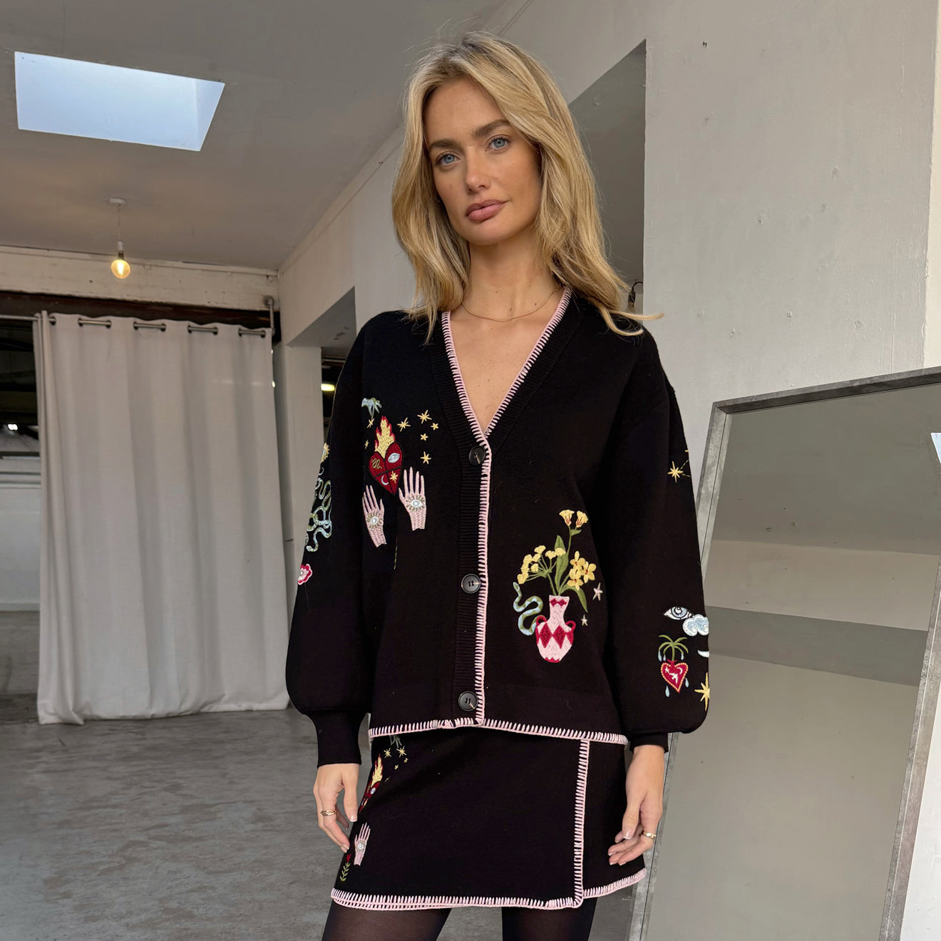 Black Night Garden Knit Cardigan - Black
