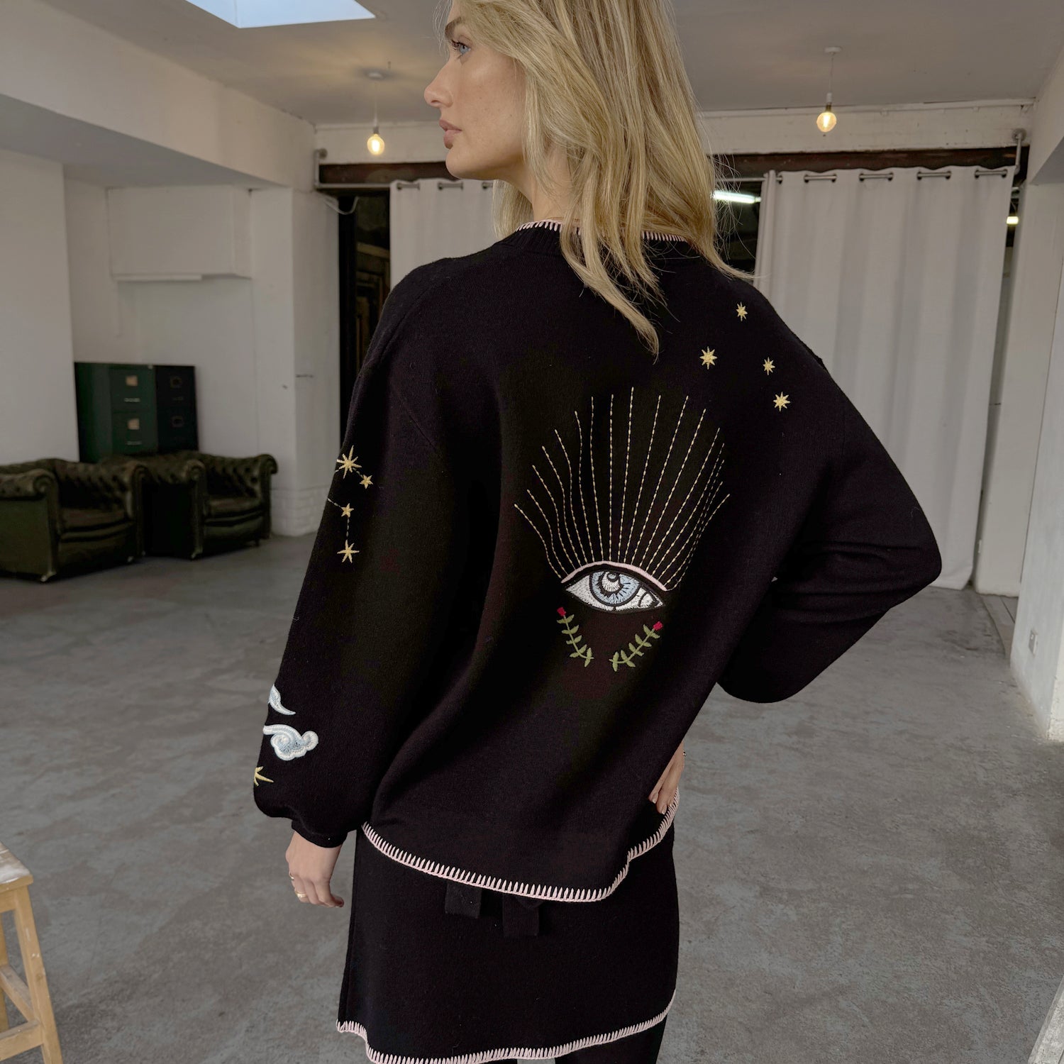 Black Night Garden Knit Cardigan - Black