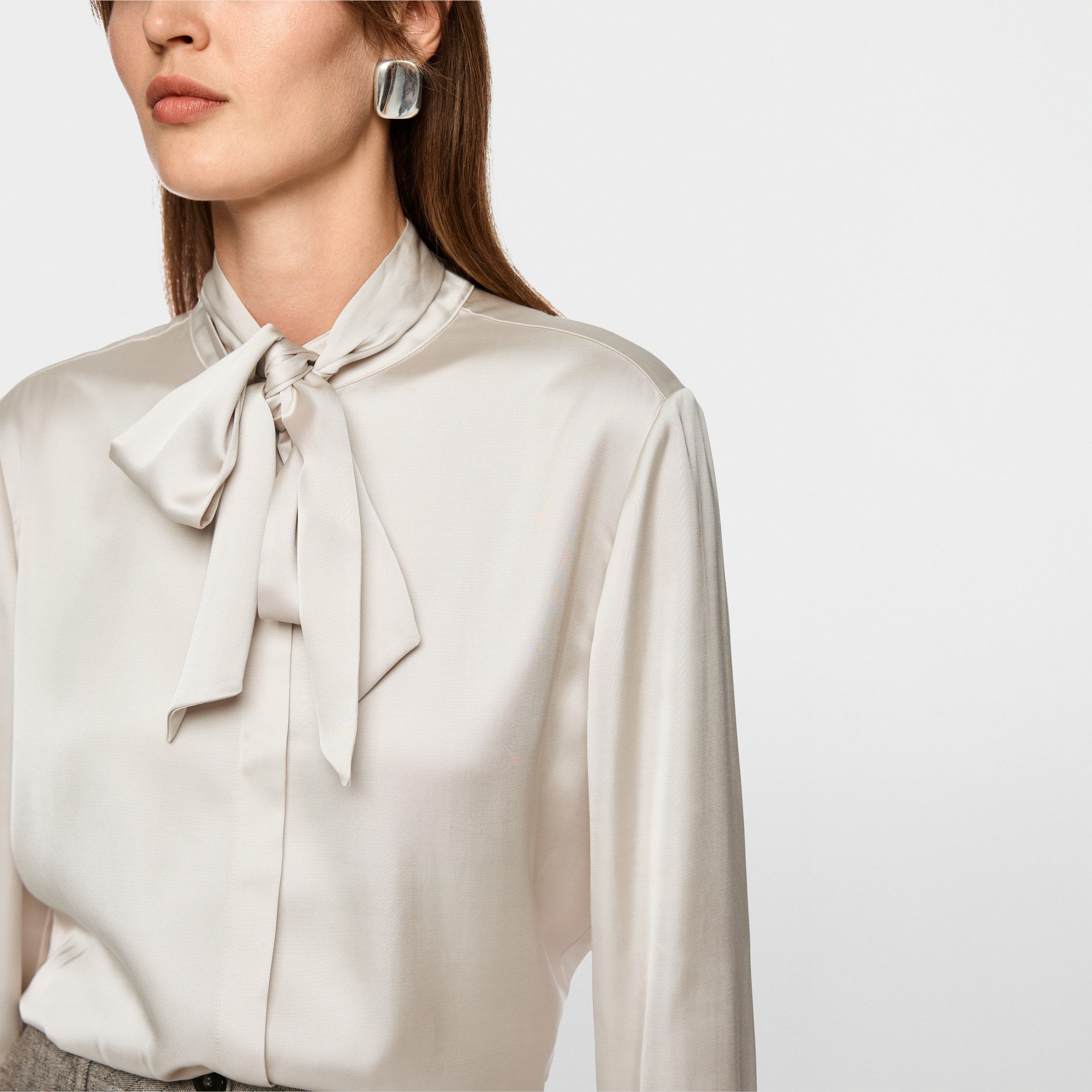 Tie Neck Smart Shirt - Smoke