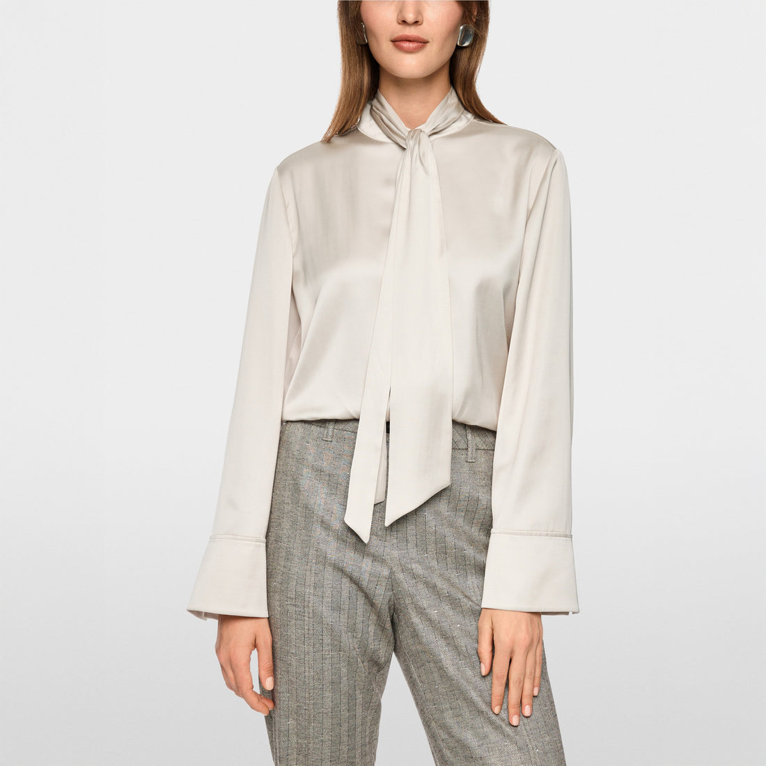 Tie Neck Smart Shirt - Smoke