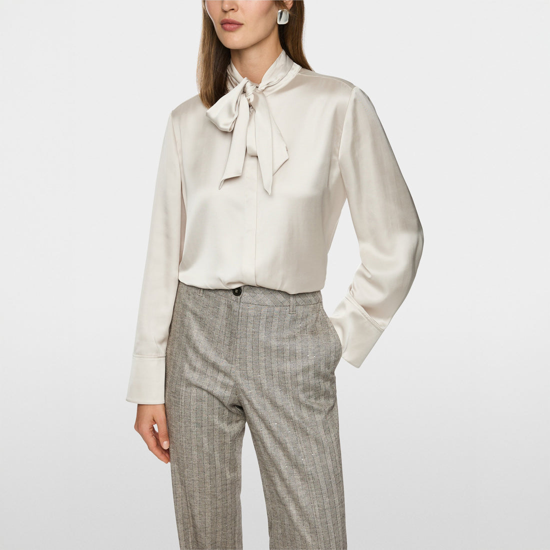 Tie Neck Smart Shirt - Smoke