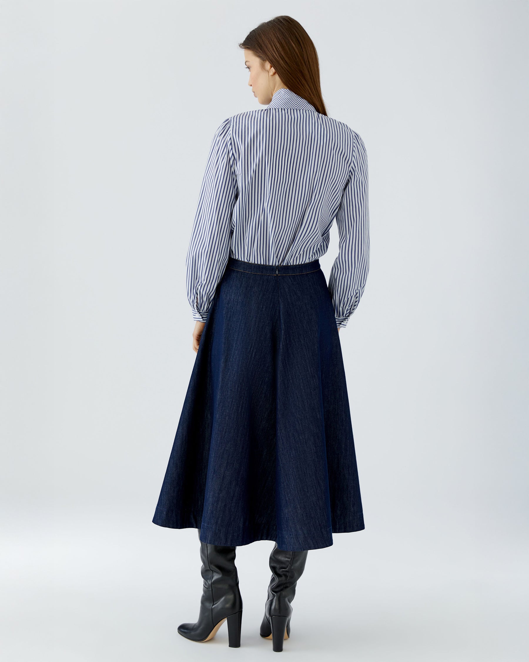 Tie Neck Stripe Shirt - Blue White