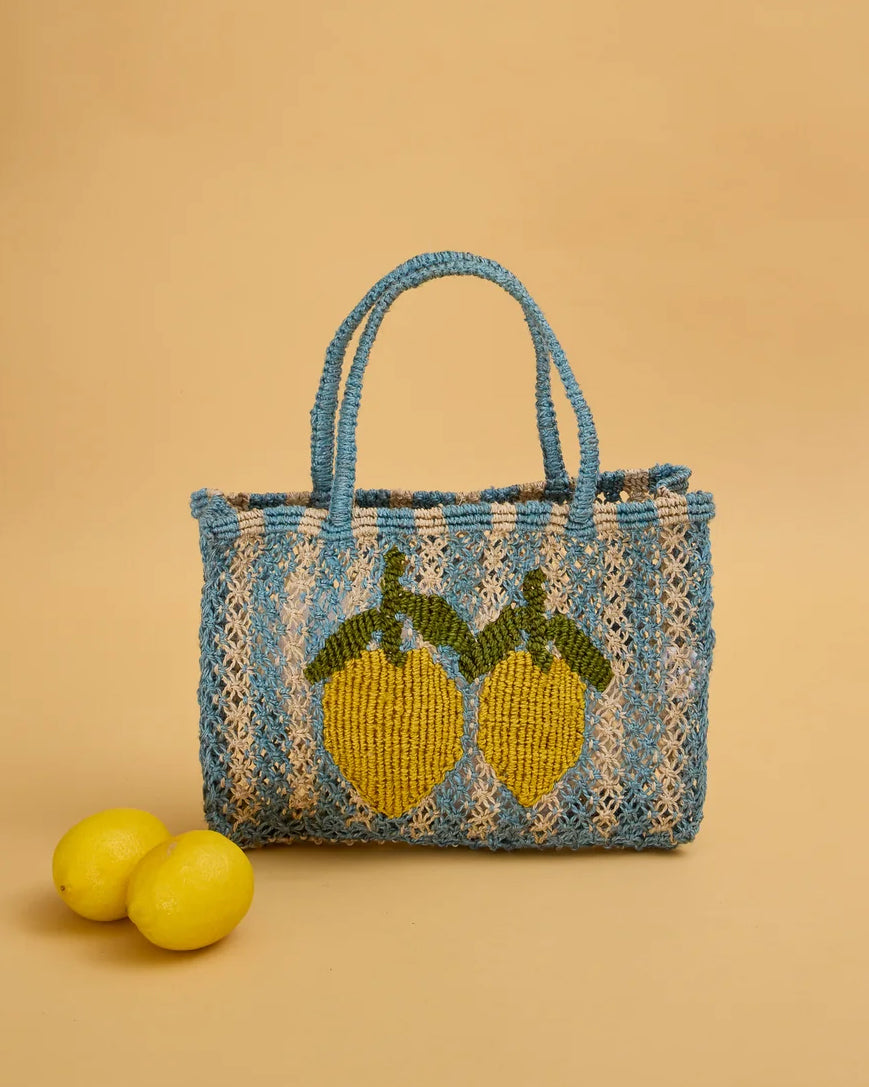 Tracey Double Lemon Jute Bag - Blue Stripe