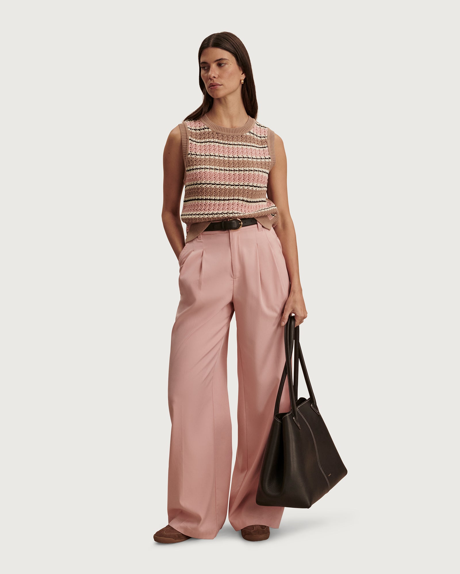 Deeley Stripe Stitch Tank - Warm Taupe / Mellow Rose