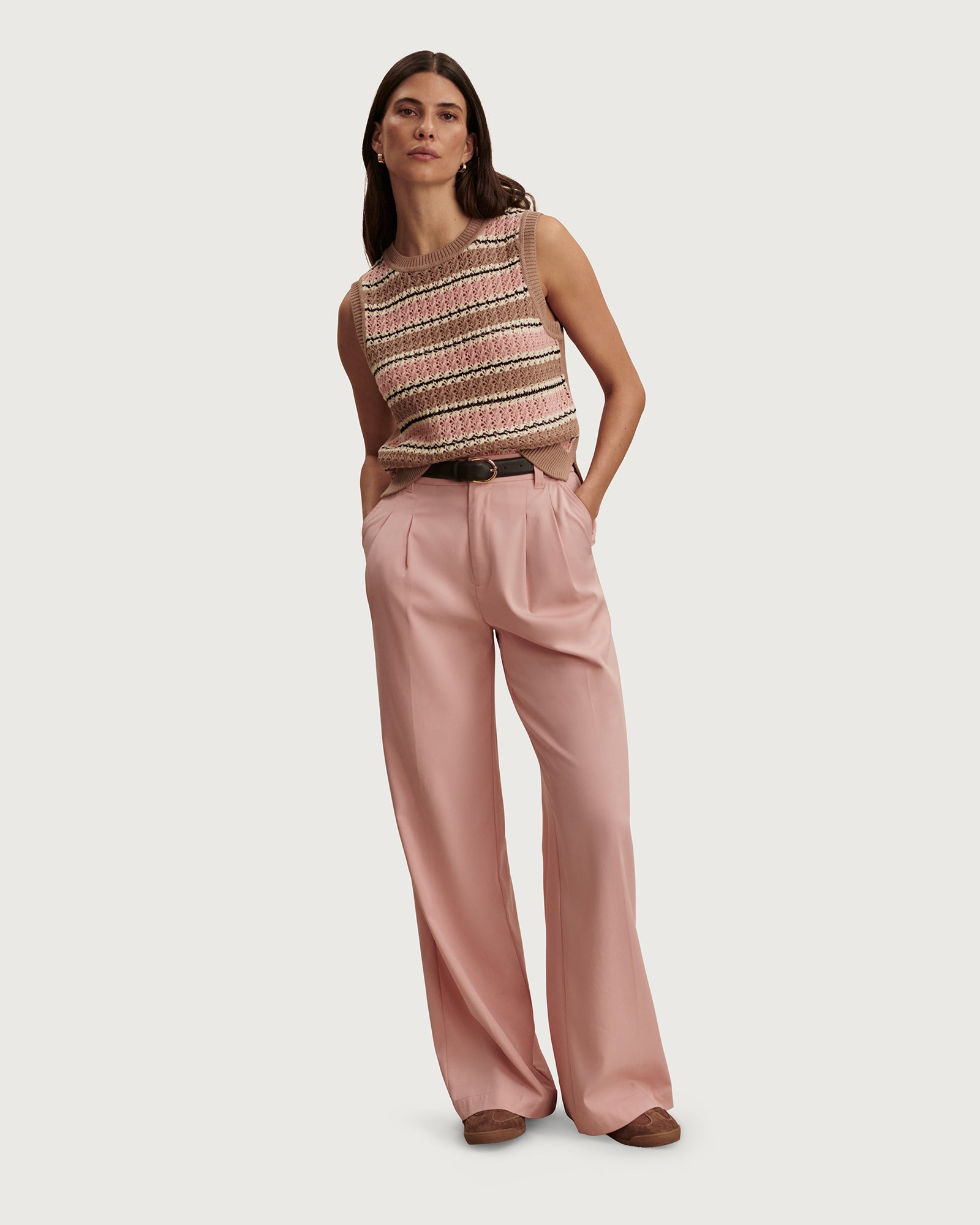 Deeley Stripe Stitch Tank - Warm Taupe / Mellow Rose