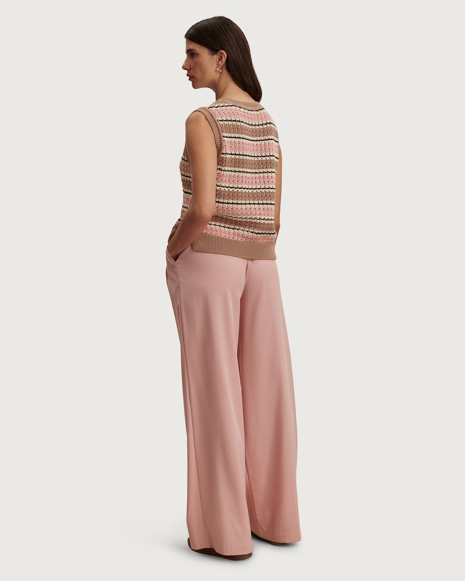 Deeley Stripe Stitch Tank - Warm Taupe / Mellow Rose